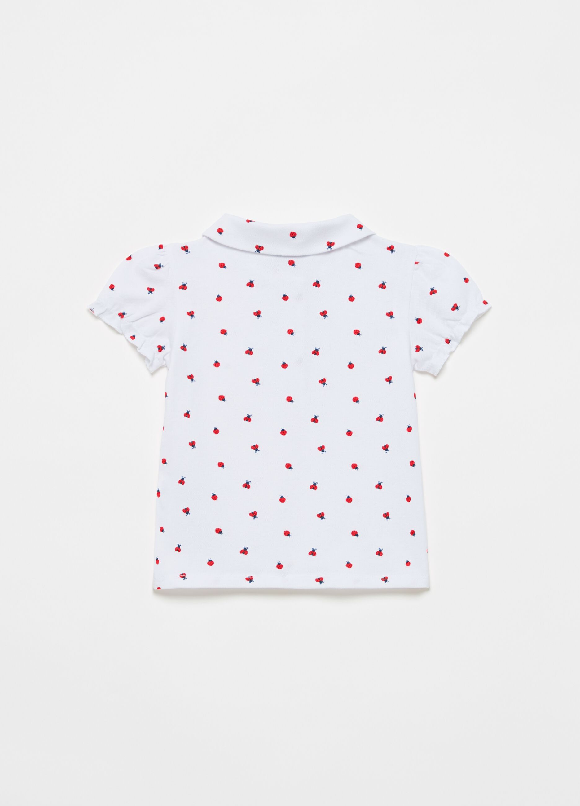 Cotton piquet polo shirt with ladybirds print