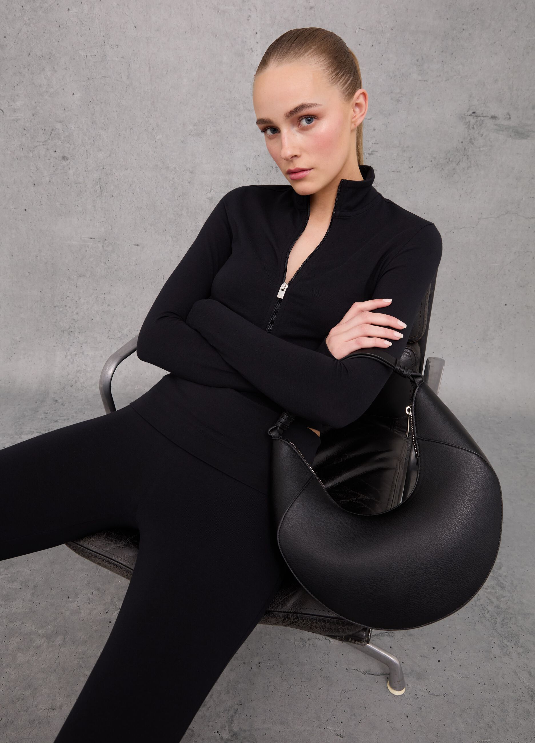 Crop Jersey Full-zip Black