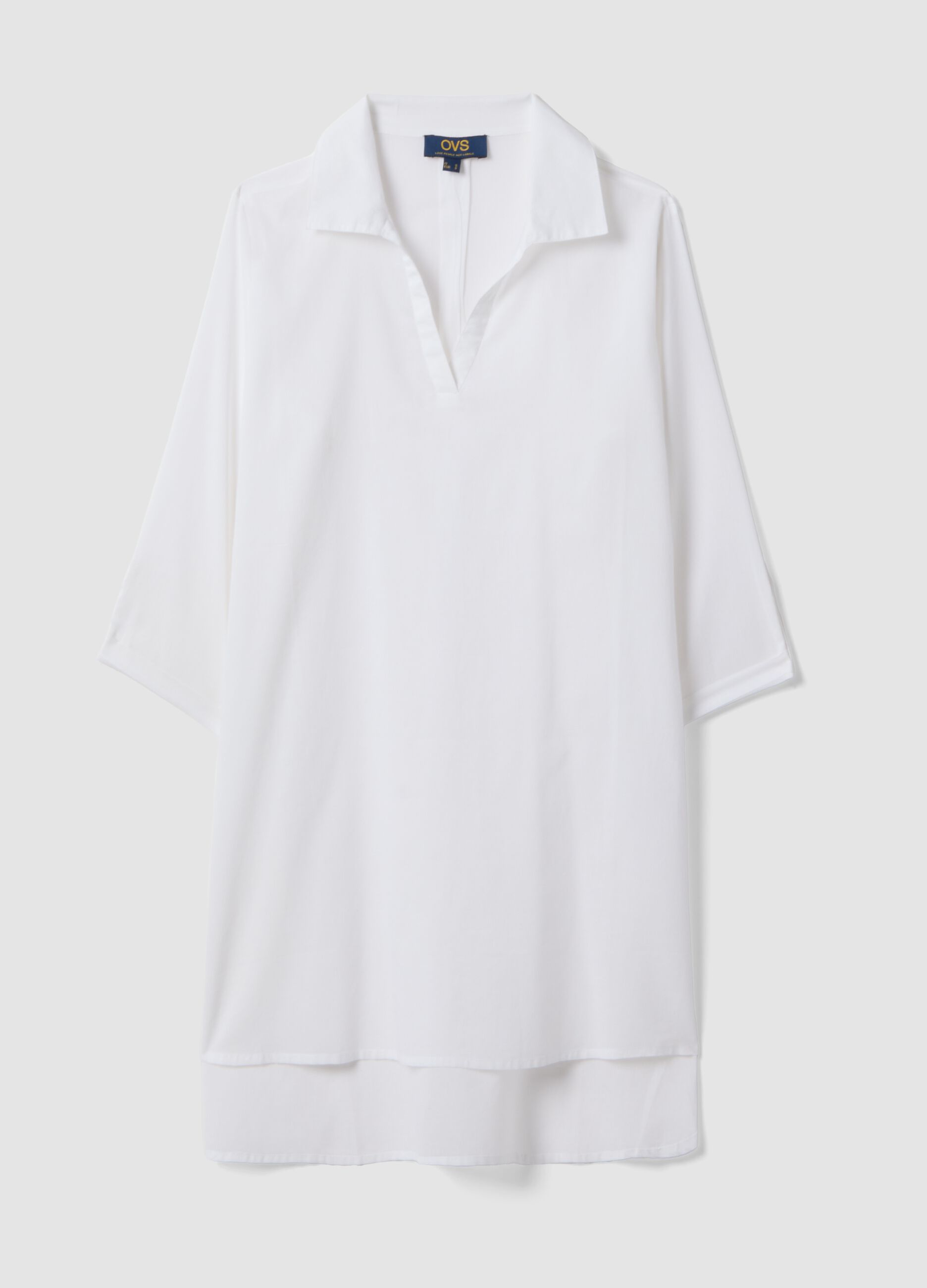 White pure organic cotton kaftan with V-neck