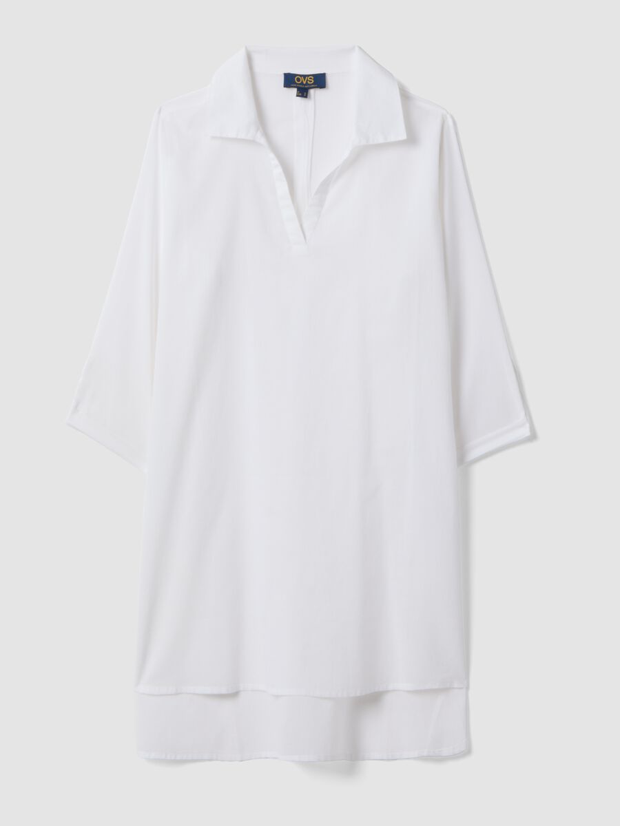 White pure organic cotton kaftan with V-neck_0