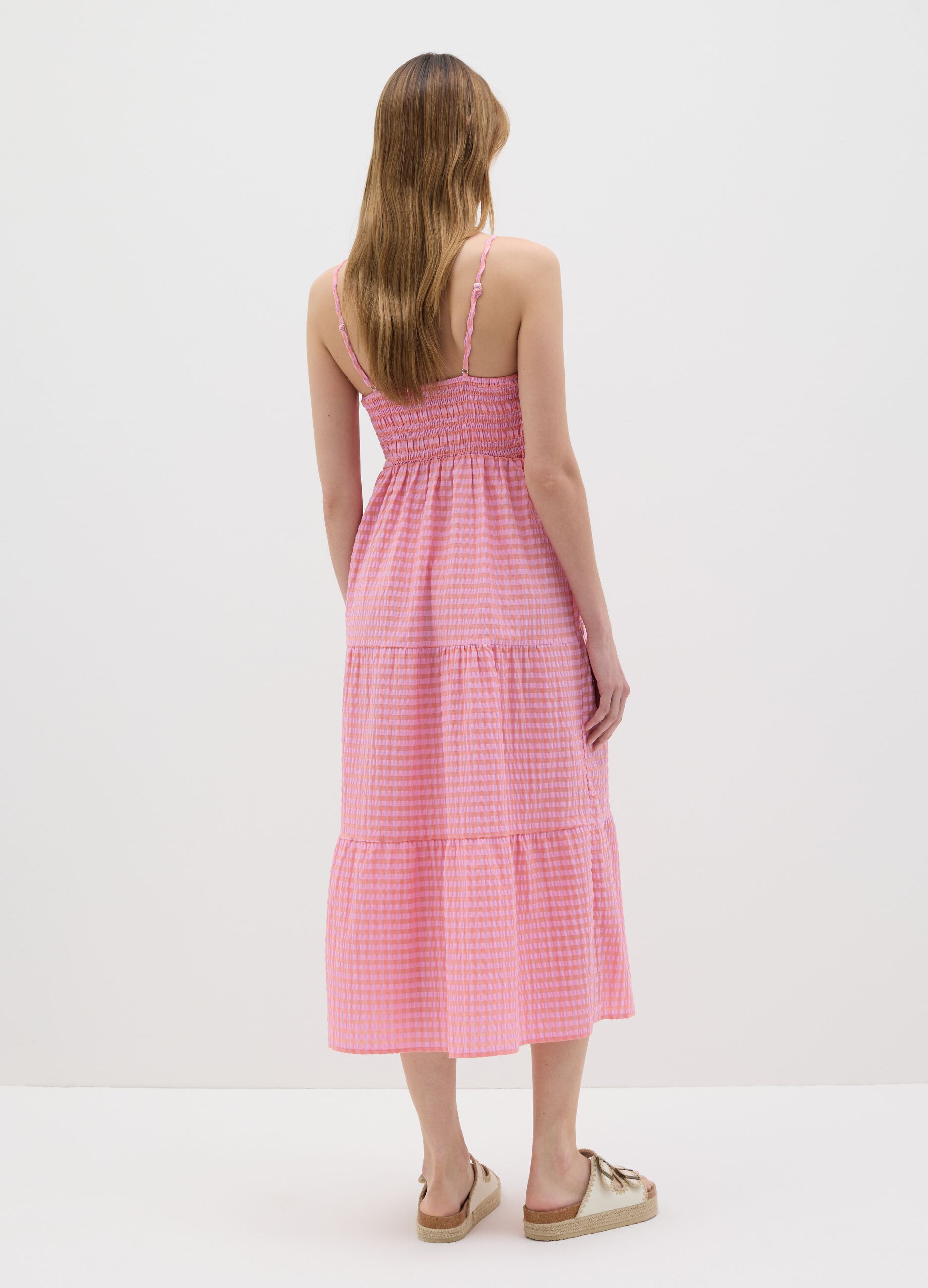 Pink Checked Smock Long Dress B.Angel