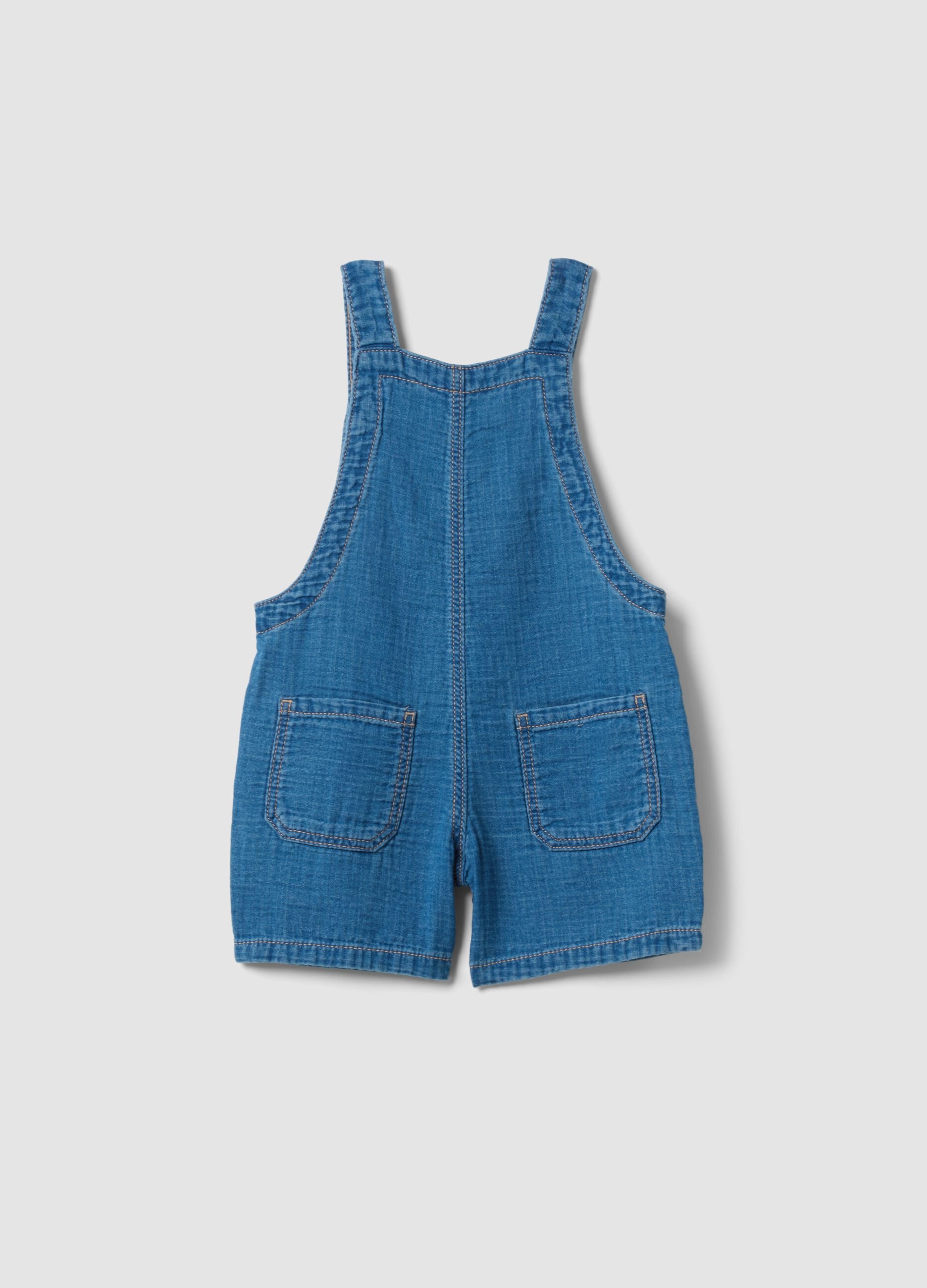 Blue pure cotton short dungarees for baby boy, regular fit
