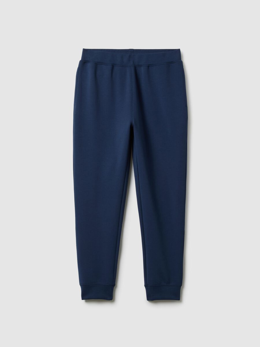 Blue Regular Fit Cotton Blend Jogger Trousers_4