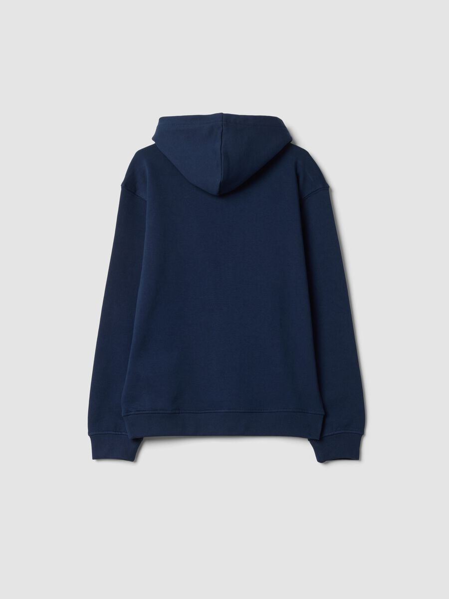 Blue pure cotton hoodie sweatshirt with crew neck_1