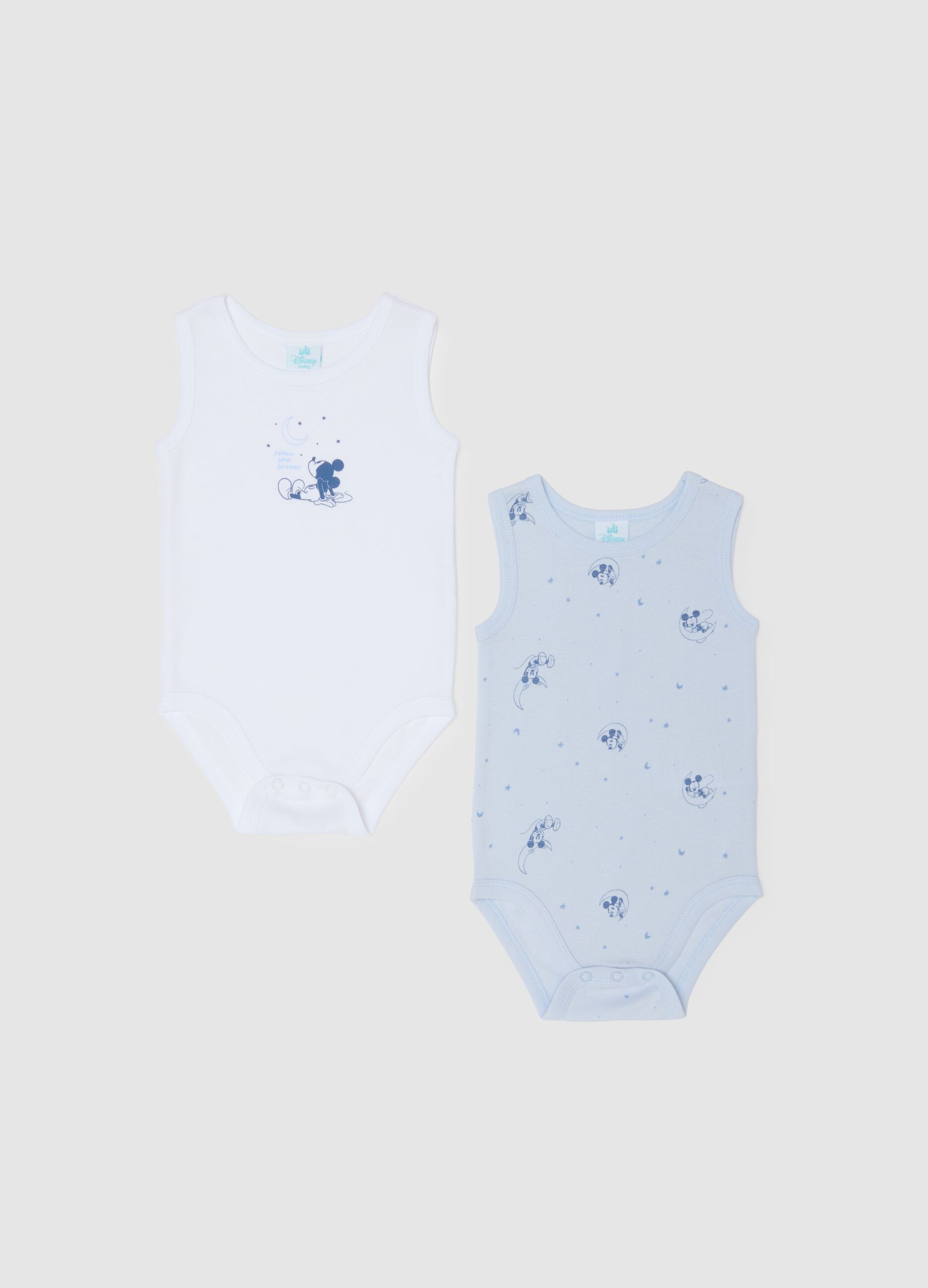 Multi-colour pure cotton baby bodysuit twin pack with Mickey Mouse prints