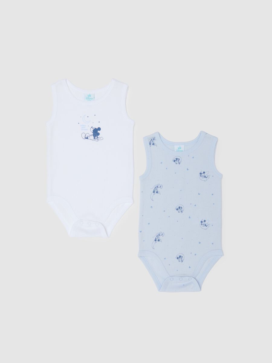 Multi-colour pure cotton baby bodysuit twin pack with Mickey Mouse prints_0