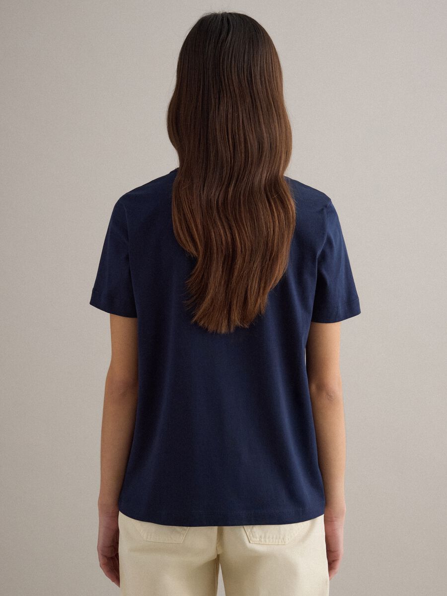 Deep V Regular Fit Blue Pure Cotton T-shirt_3