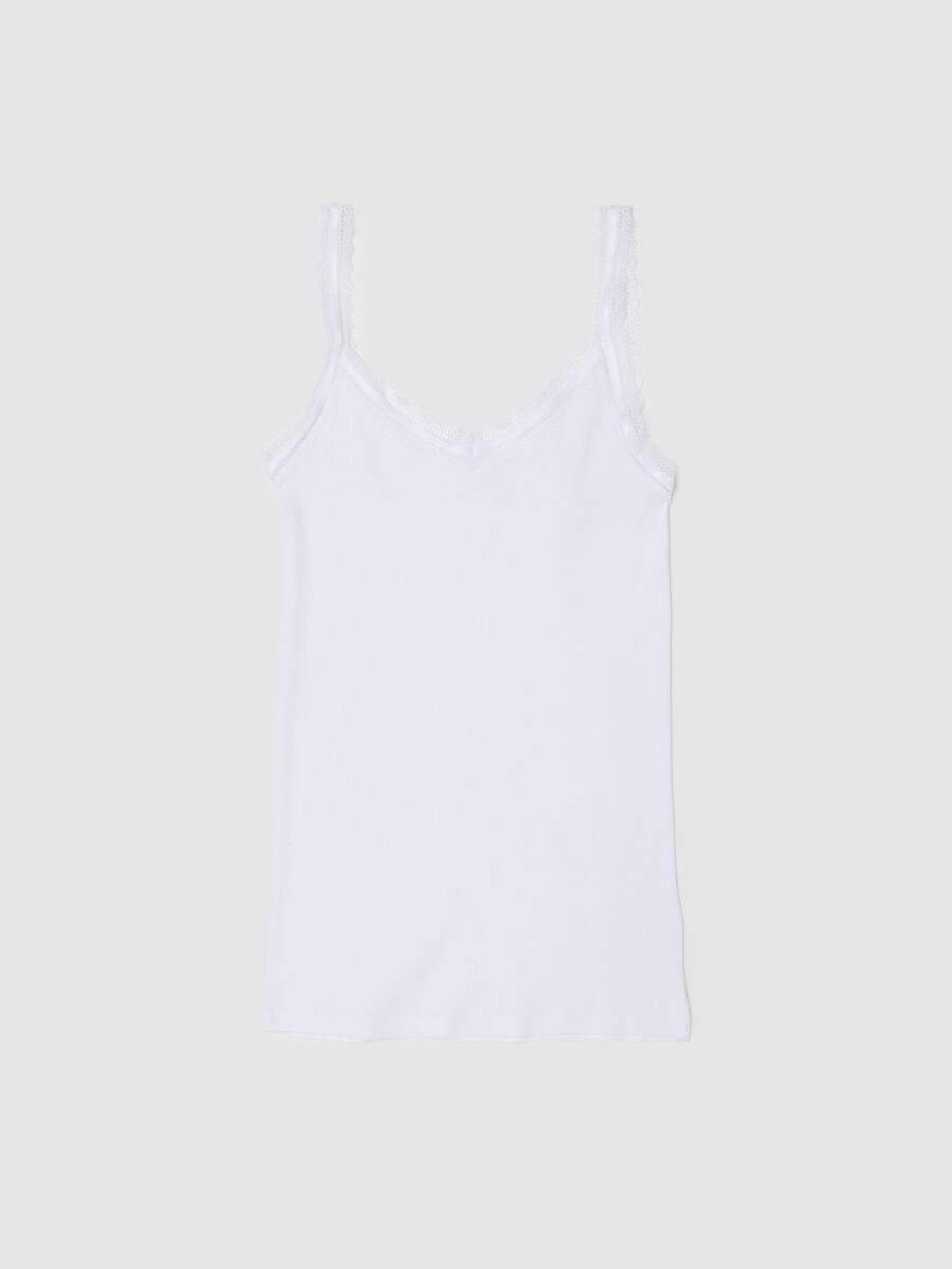 White pure cotton regular fit vest with lace trim_0