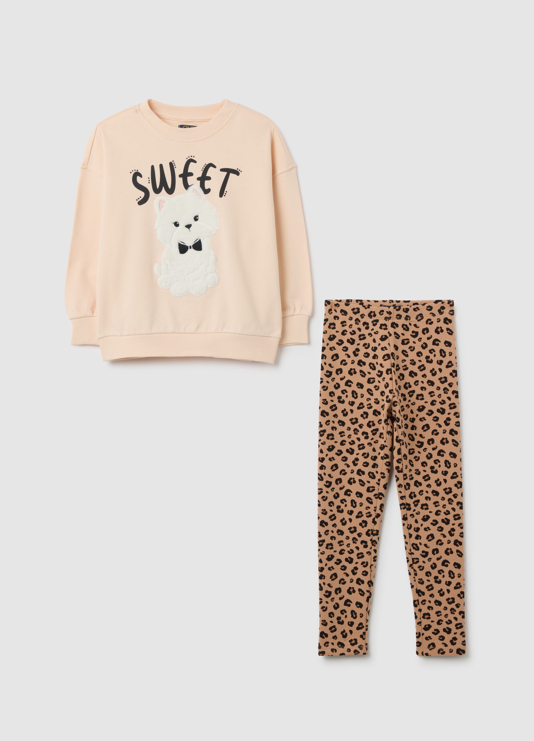 Girls' set in pure beige cotton with regular fit