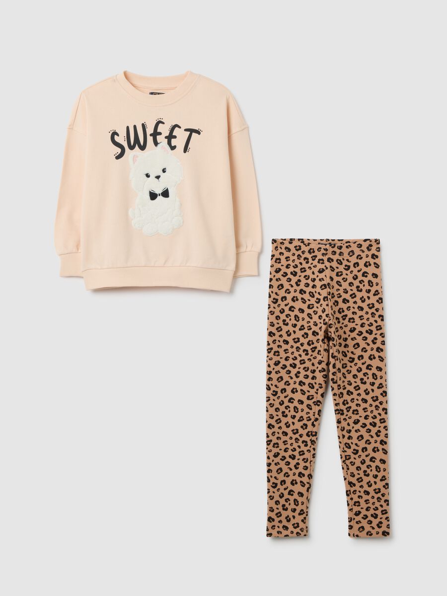 Girls' set in pure beige cotton with regular fit_0