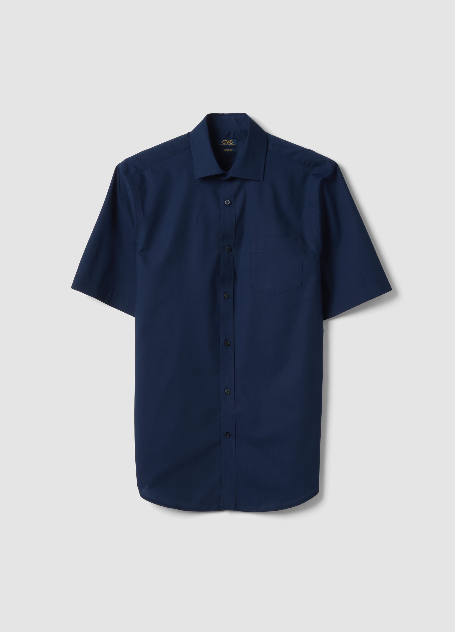 Blue short-sleeved shirt with classic collar