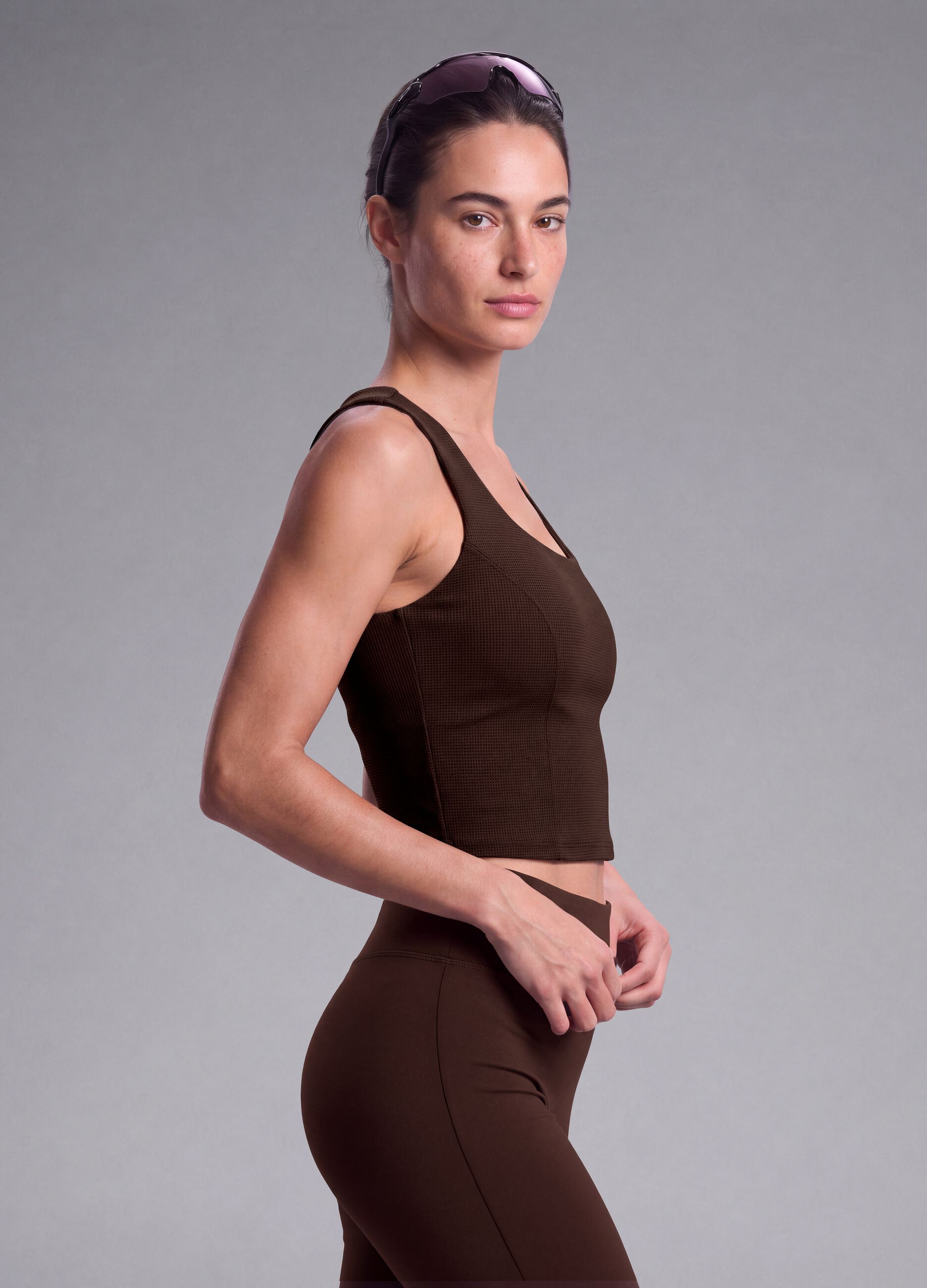 Brown crop top in stretch fabric
