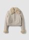 Beige jacket with zip and faux-fur collar_0