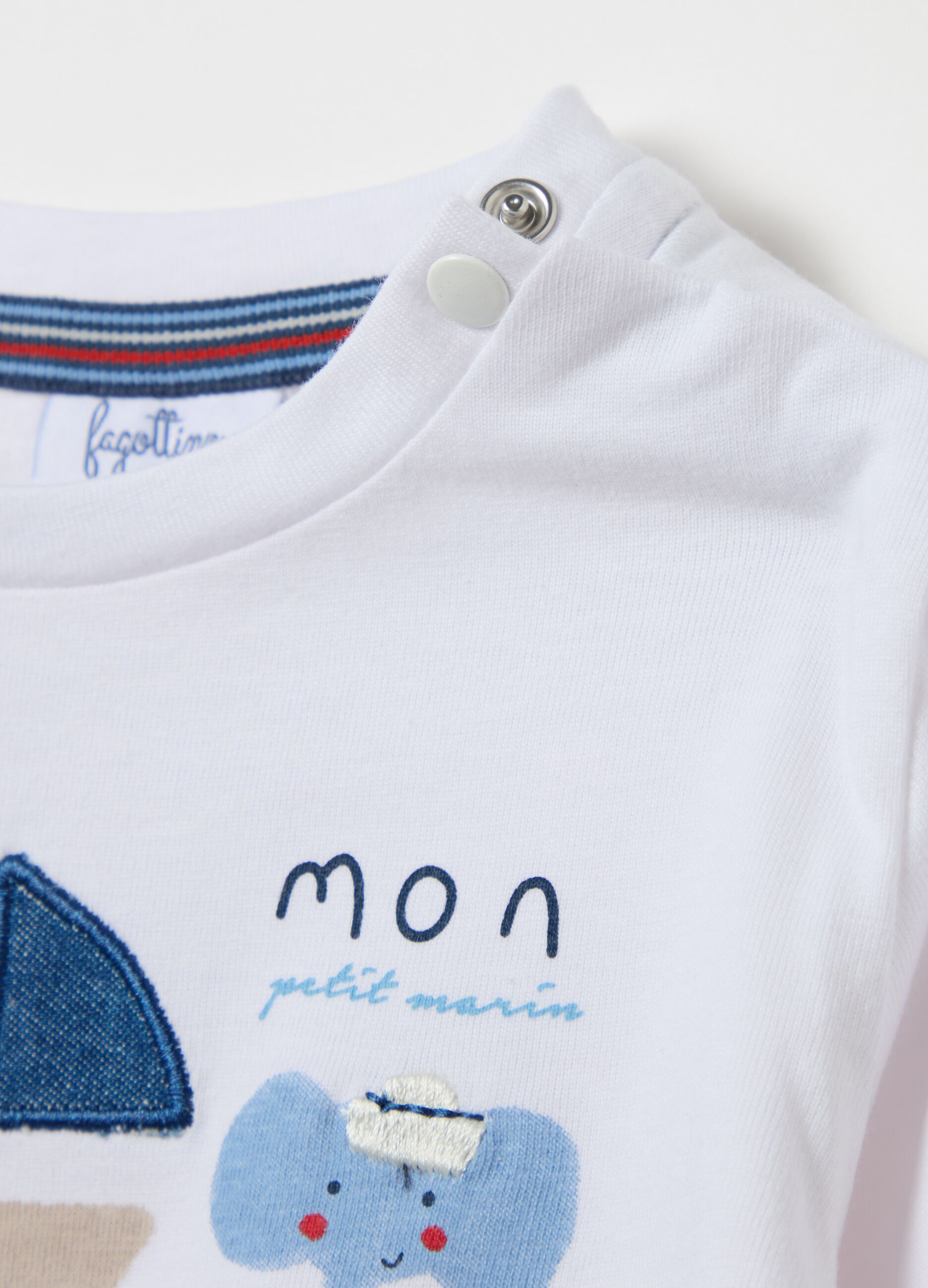 Long-sleeved cotton T-shirt with nautical print