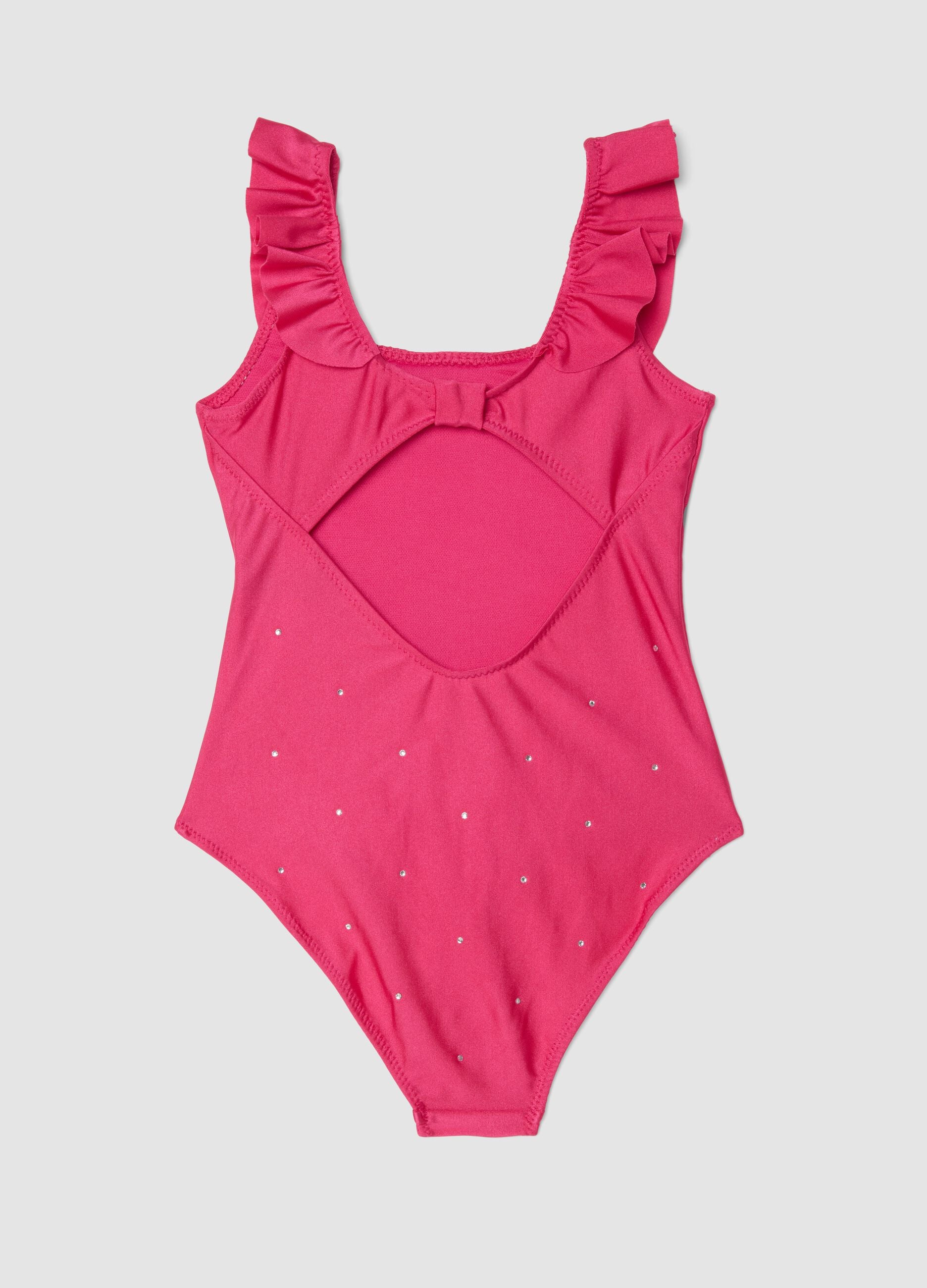 Pink ruffle-detail stretch swimsuit