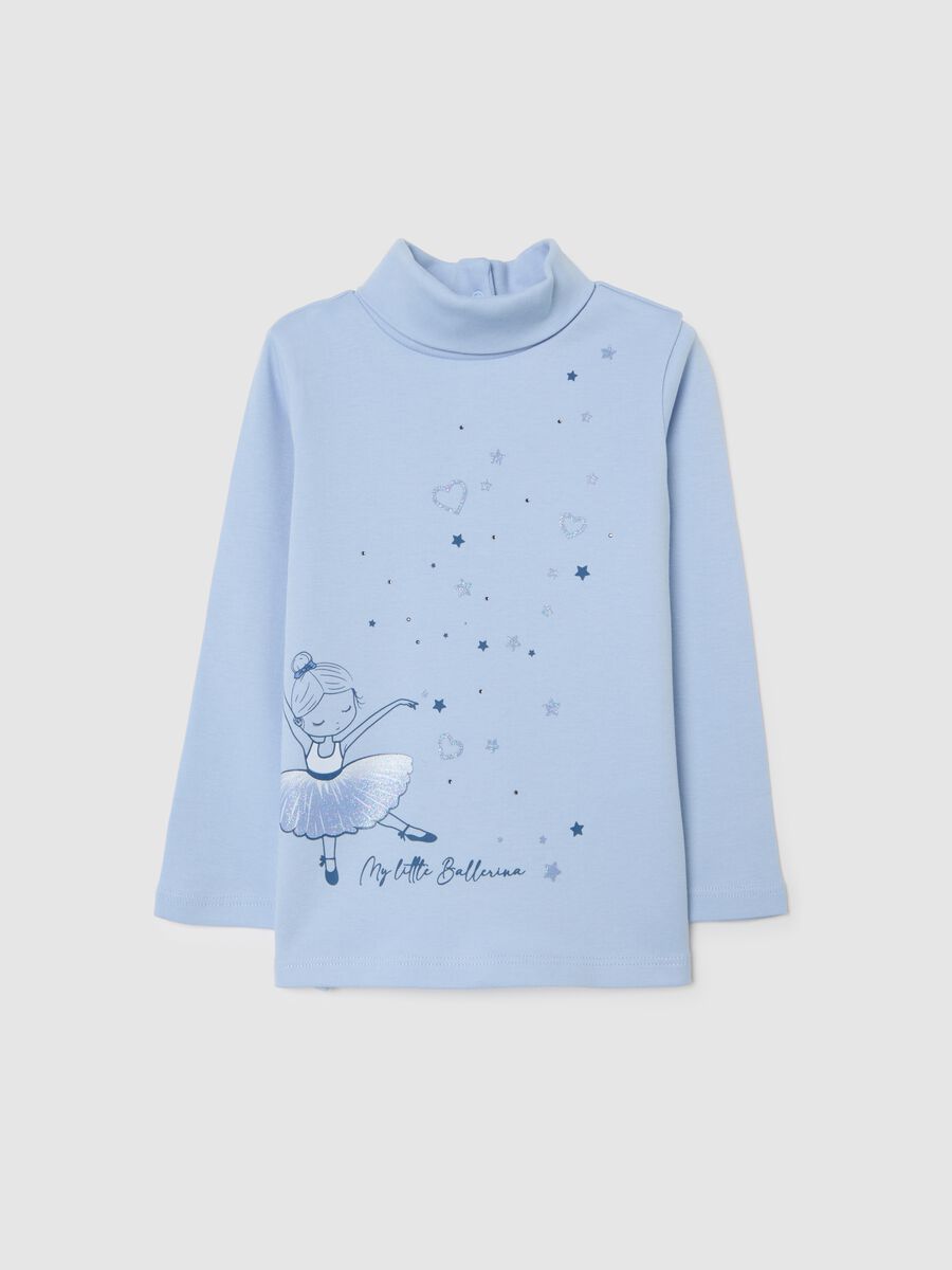 Maglietta da bimba in puro cotone azzurra regular fit con stampa_0