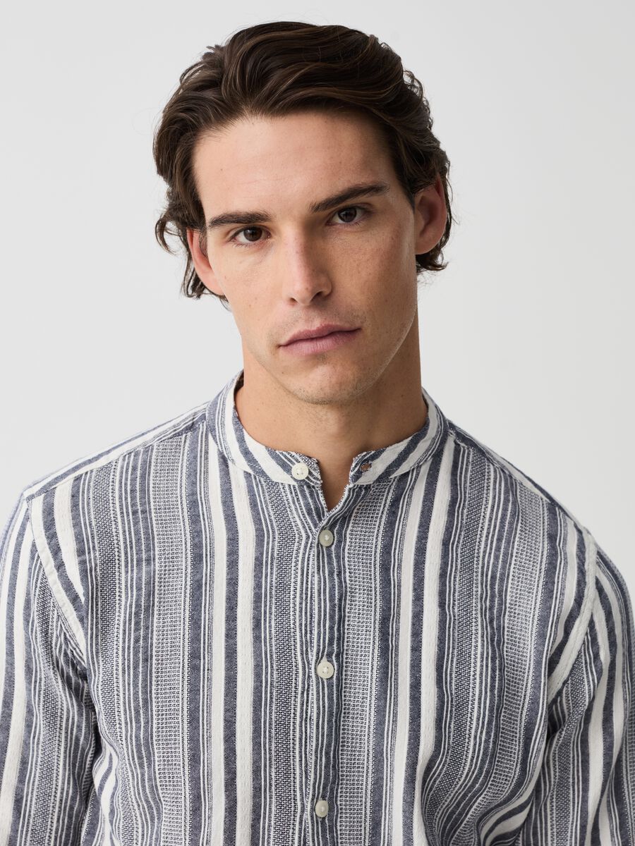 Striped cotton shirt with Mandarin collar_1