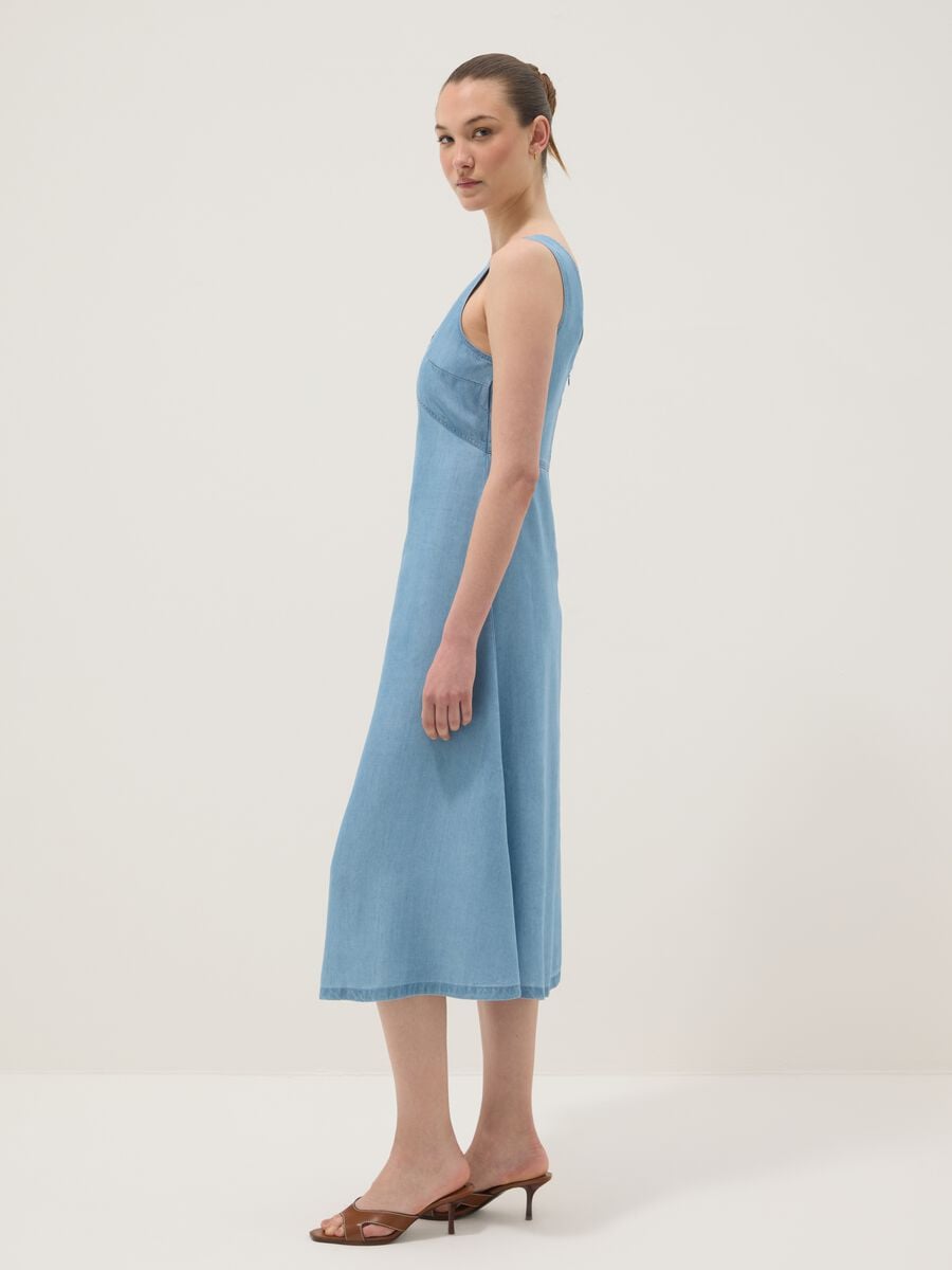 Abito midi denim azzurro in puro lyocell senza maniche_0