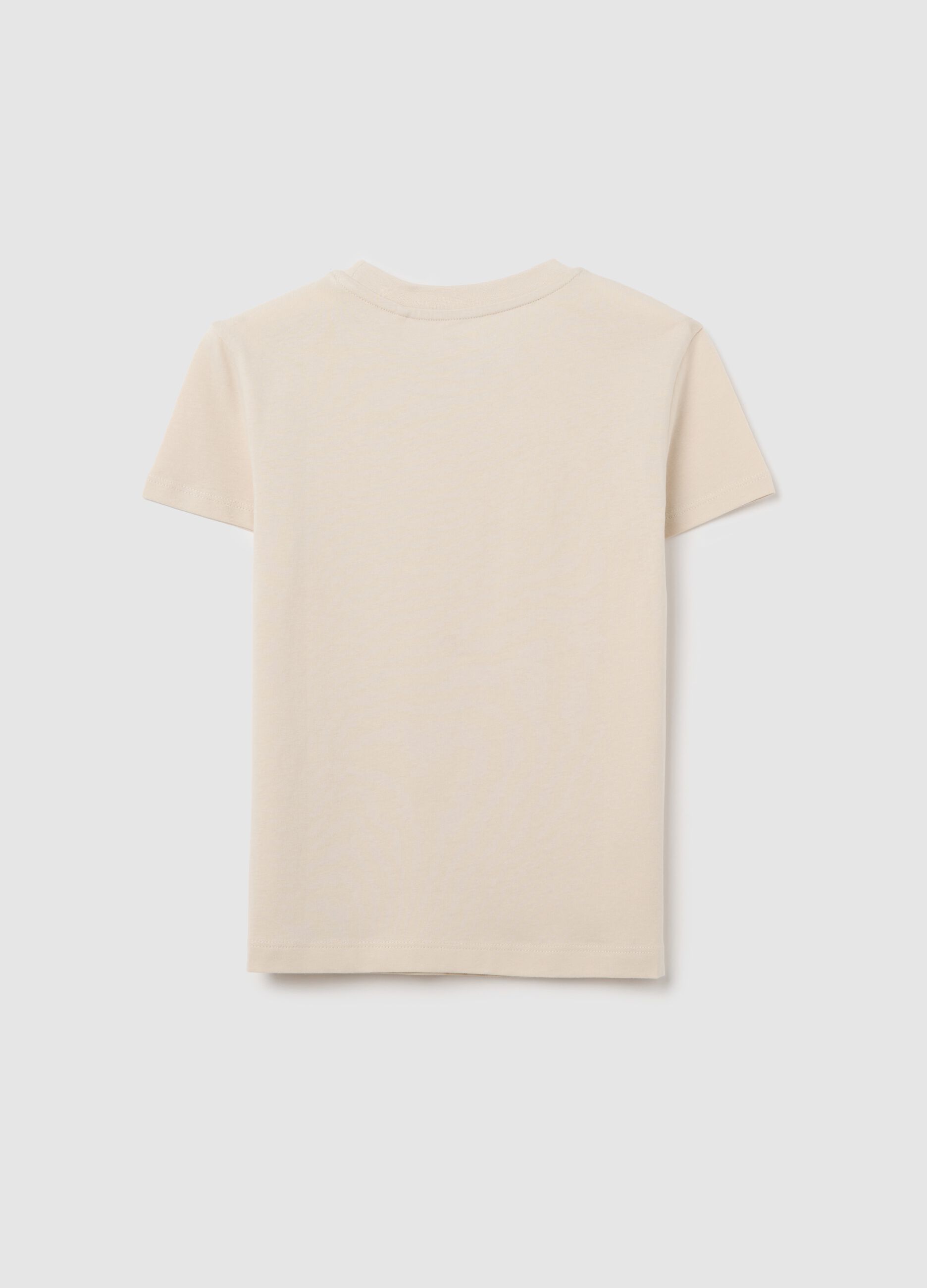 T-shirt da ragazza in puro cotone beige regular fit con scollo rotondo