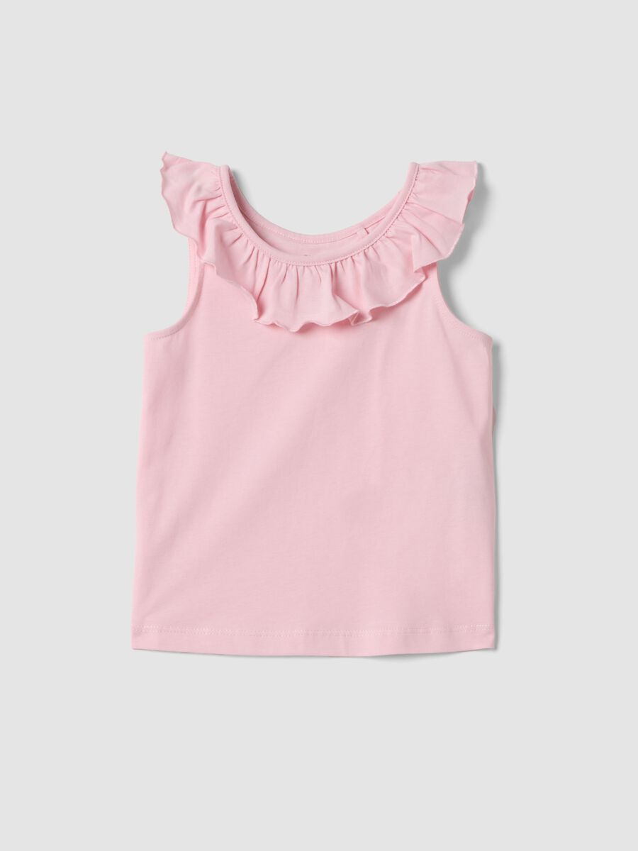 Tank top rosa in puro cotone da bambina regular fit con volant_0