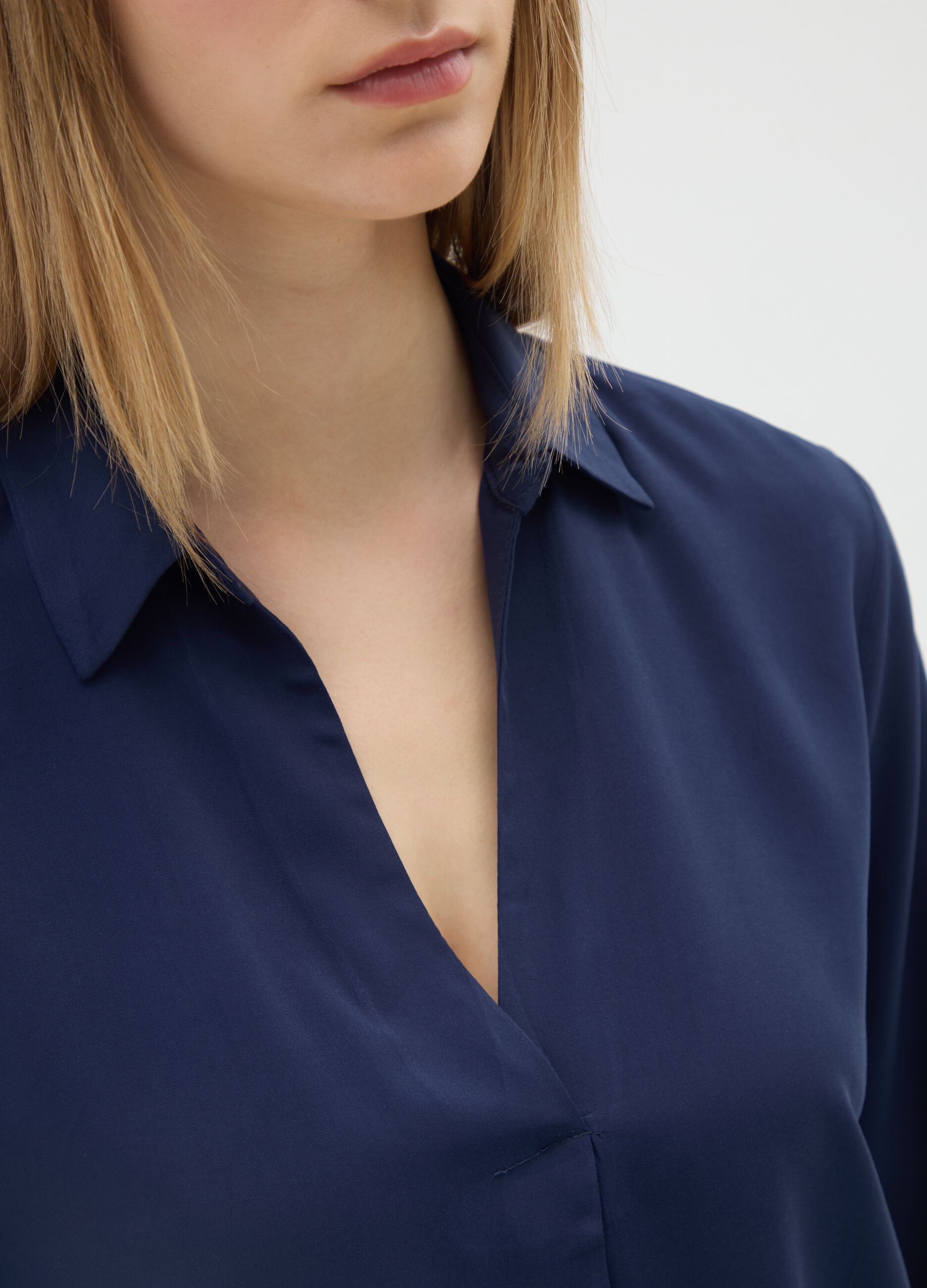 Long Sleeve Blue Viscose Shirt