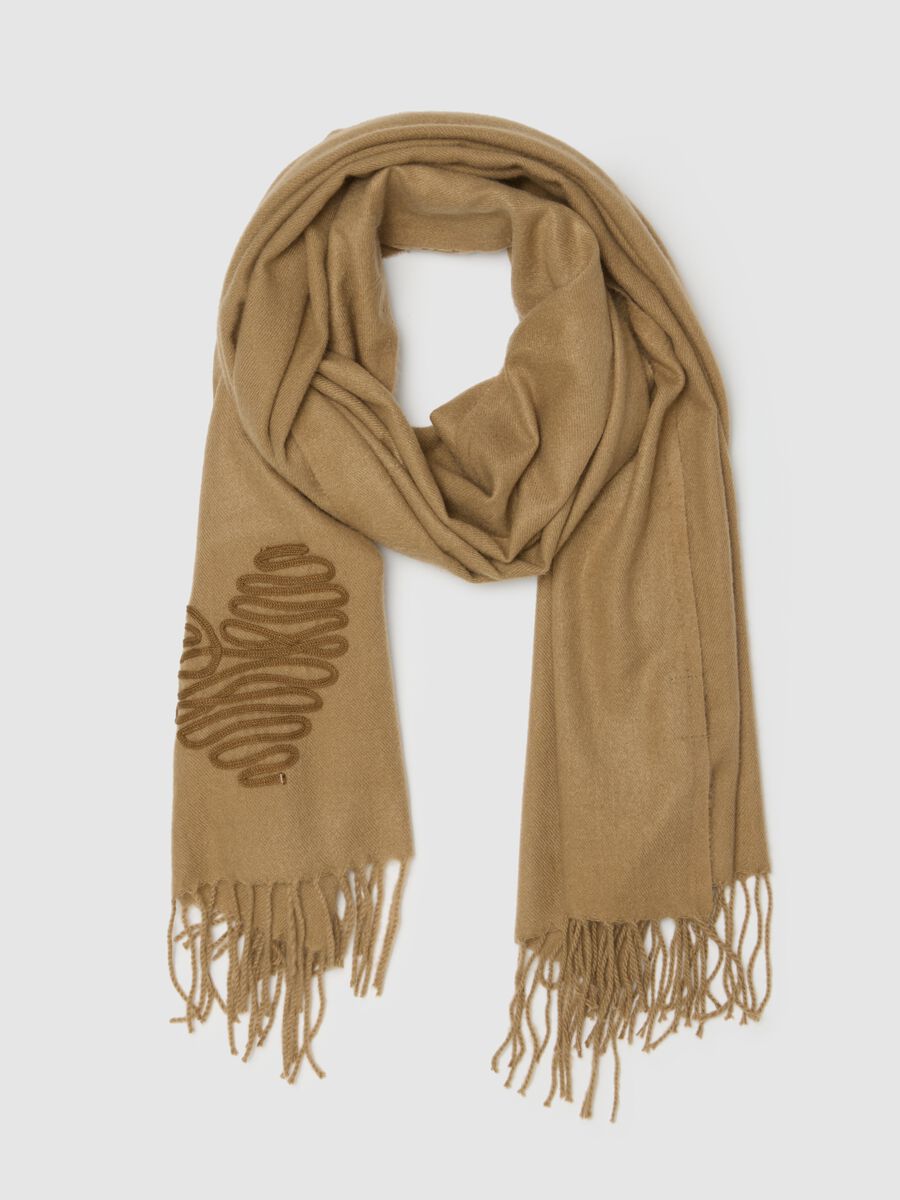 Sciarpa beige con frange_0