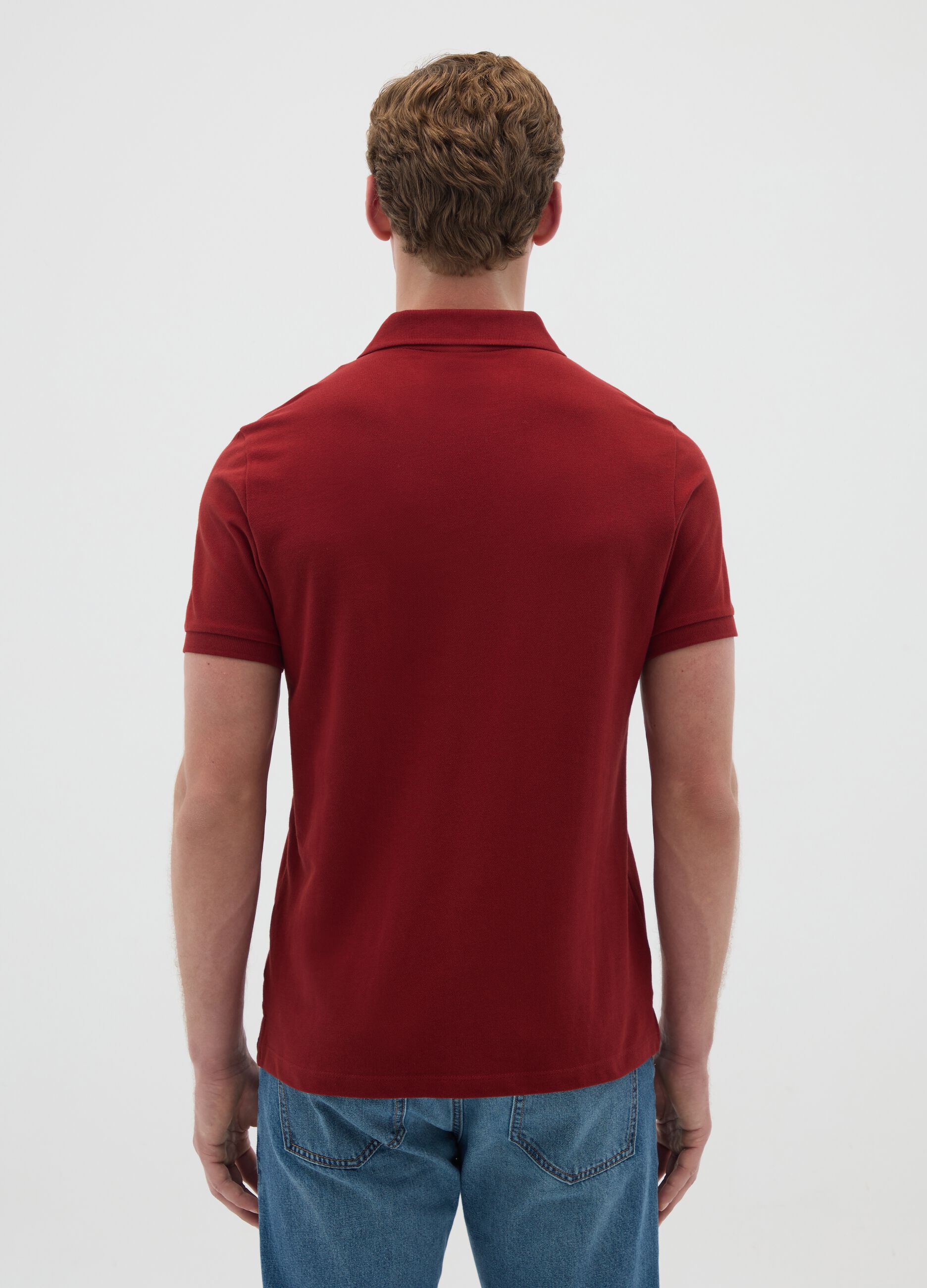 Men's red pure cotton polo shirt regular fit