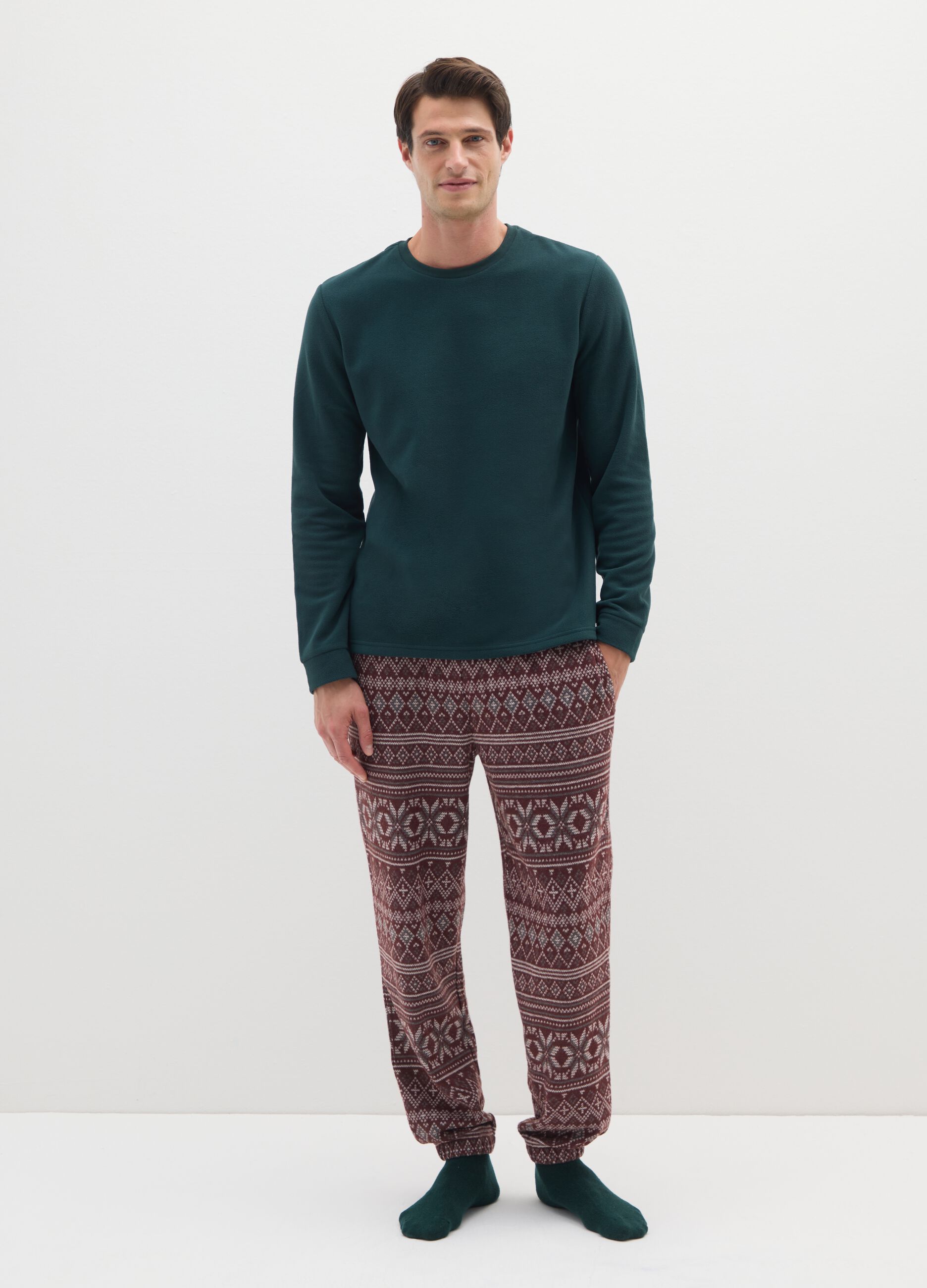 Multicolour regular fit pyjama trousers with geometric pattern