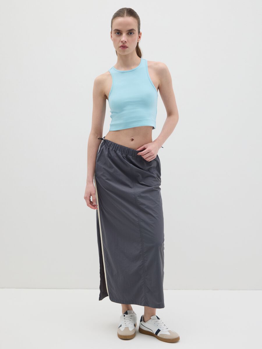 Sleeveless blue stretch cotton top_1