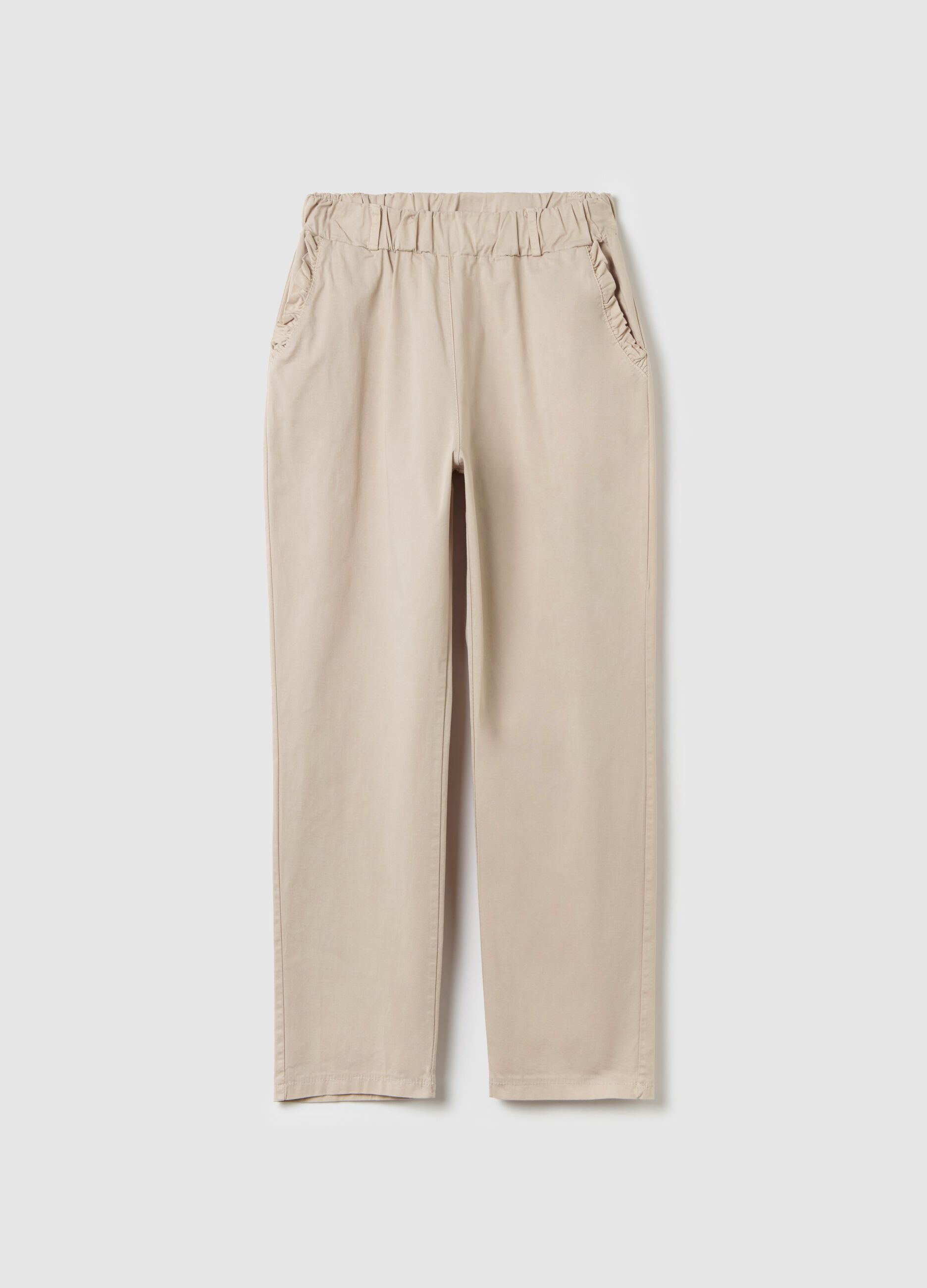 Stretch cotton trousers with drawstring