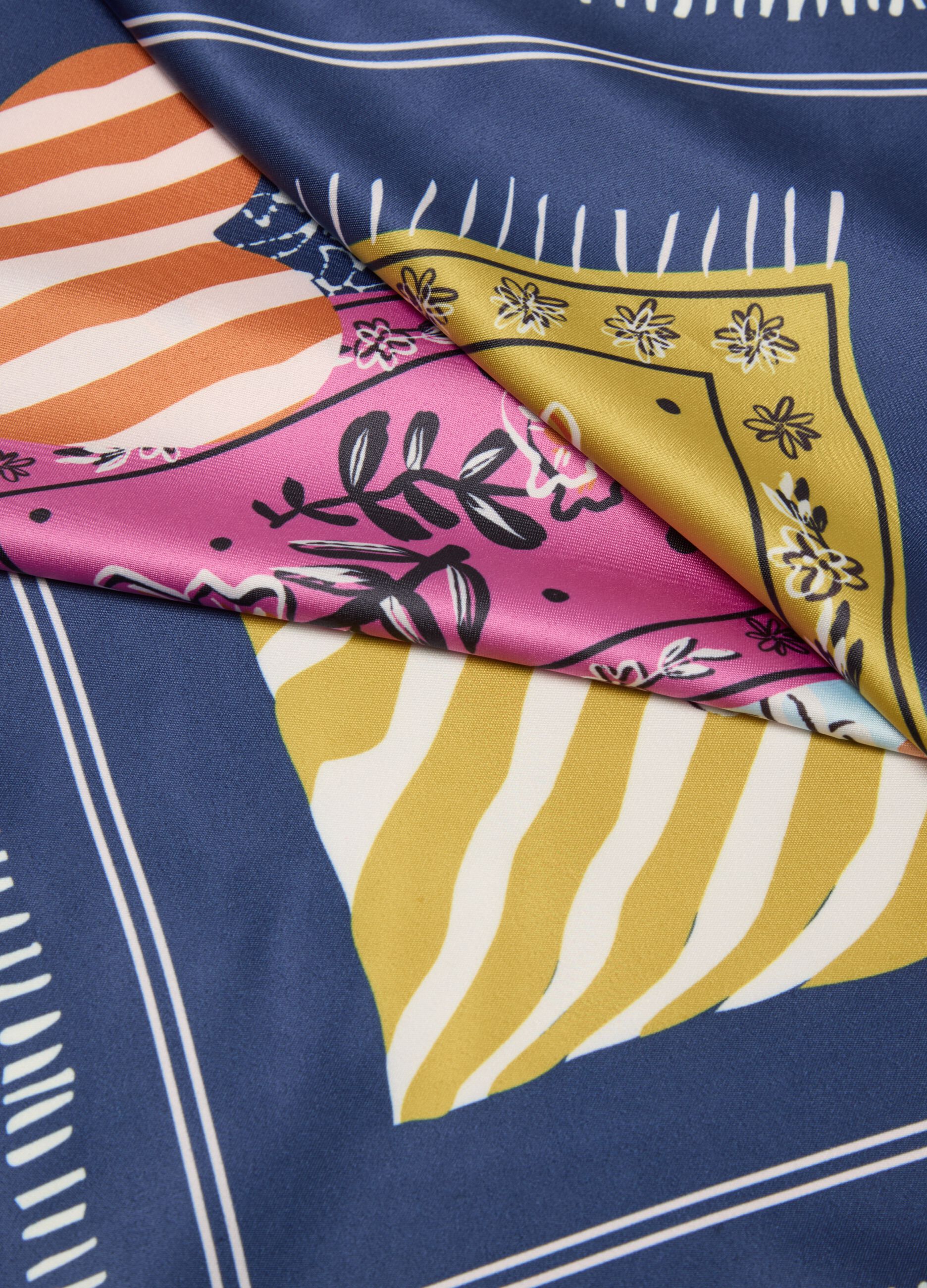 Blue scarf with multicolour print