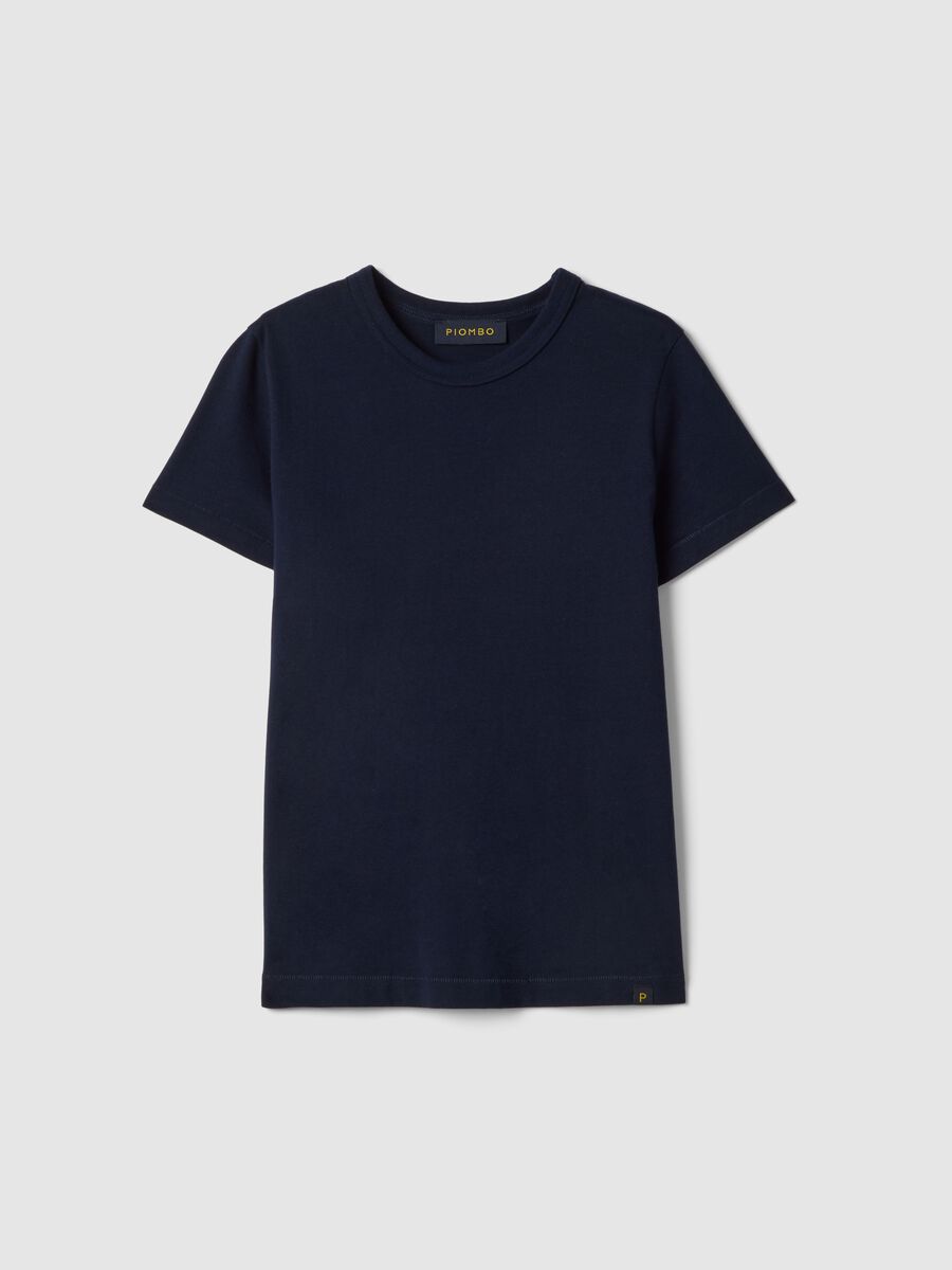 T-shirt girocollo in puro cotone blu regular fit_4
