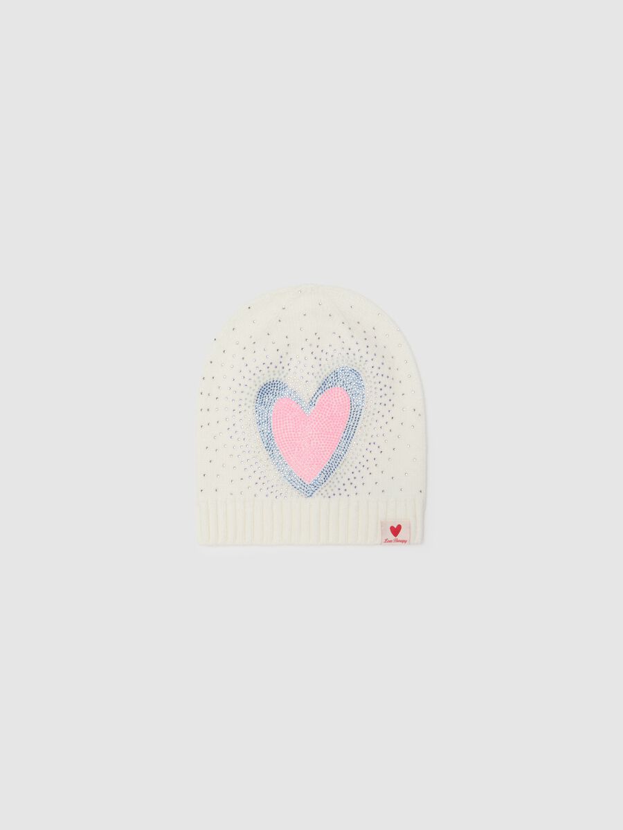 White girl's hat with rhinestone heart detail_0