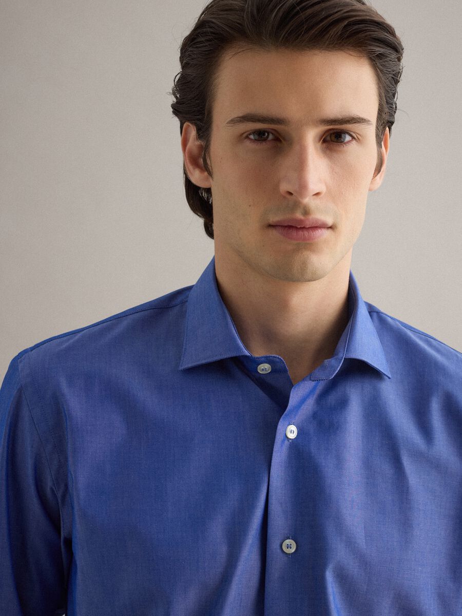 Long-sleeved blue cotton shirt, regular fit_3