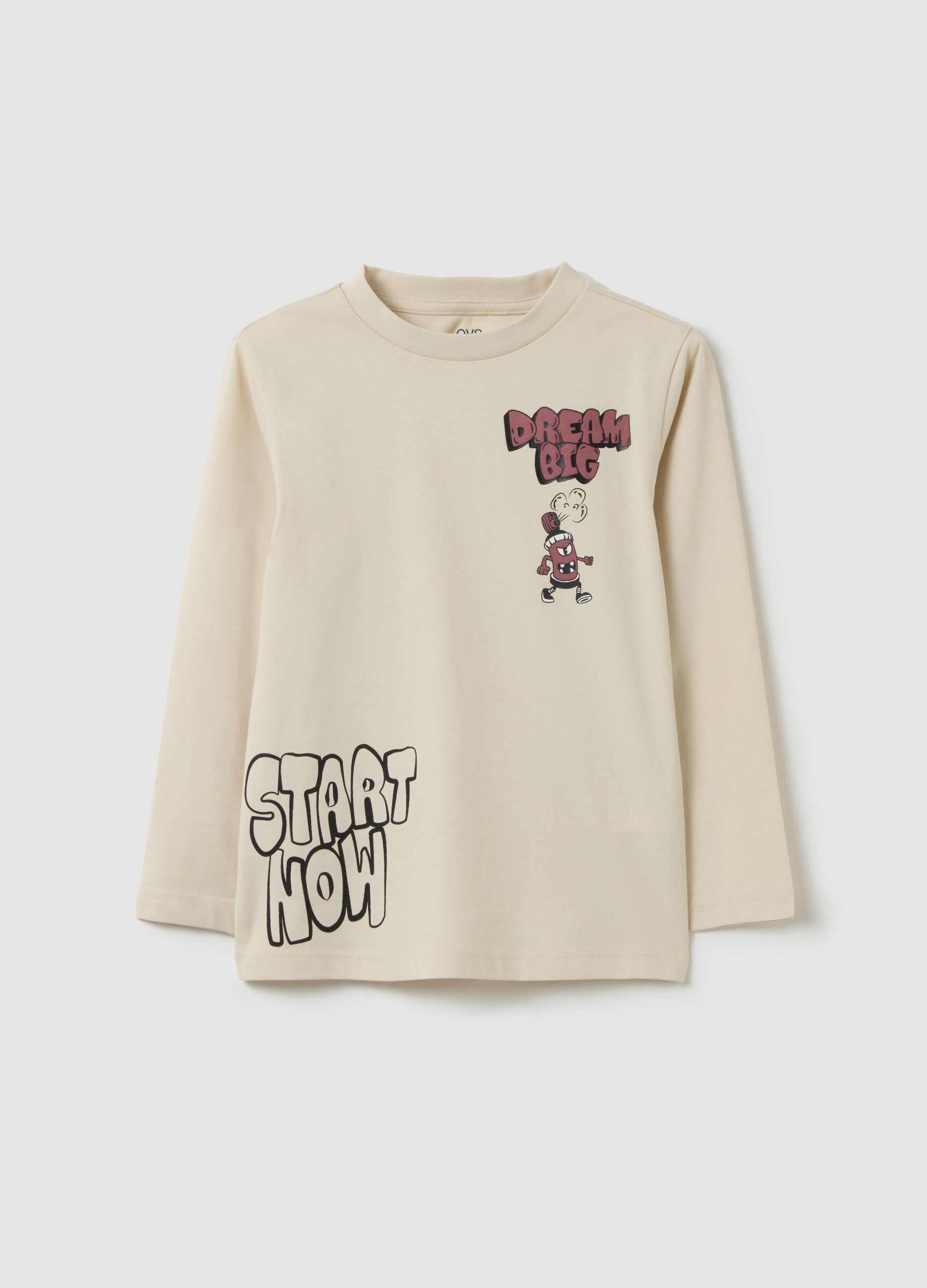 Children's beige pure cotton T-shirt with print