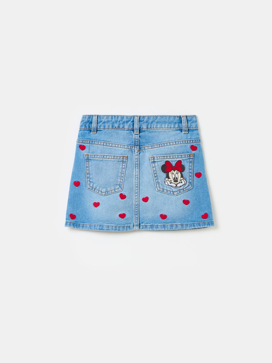 Denim miniskirt with hearts and Minnie Mouse embroidery_1