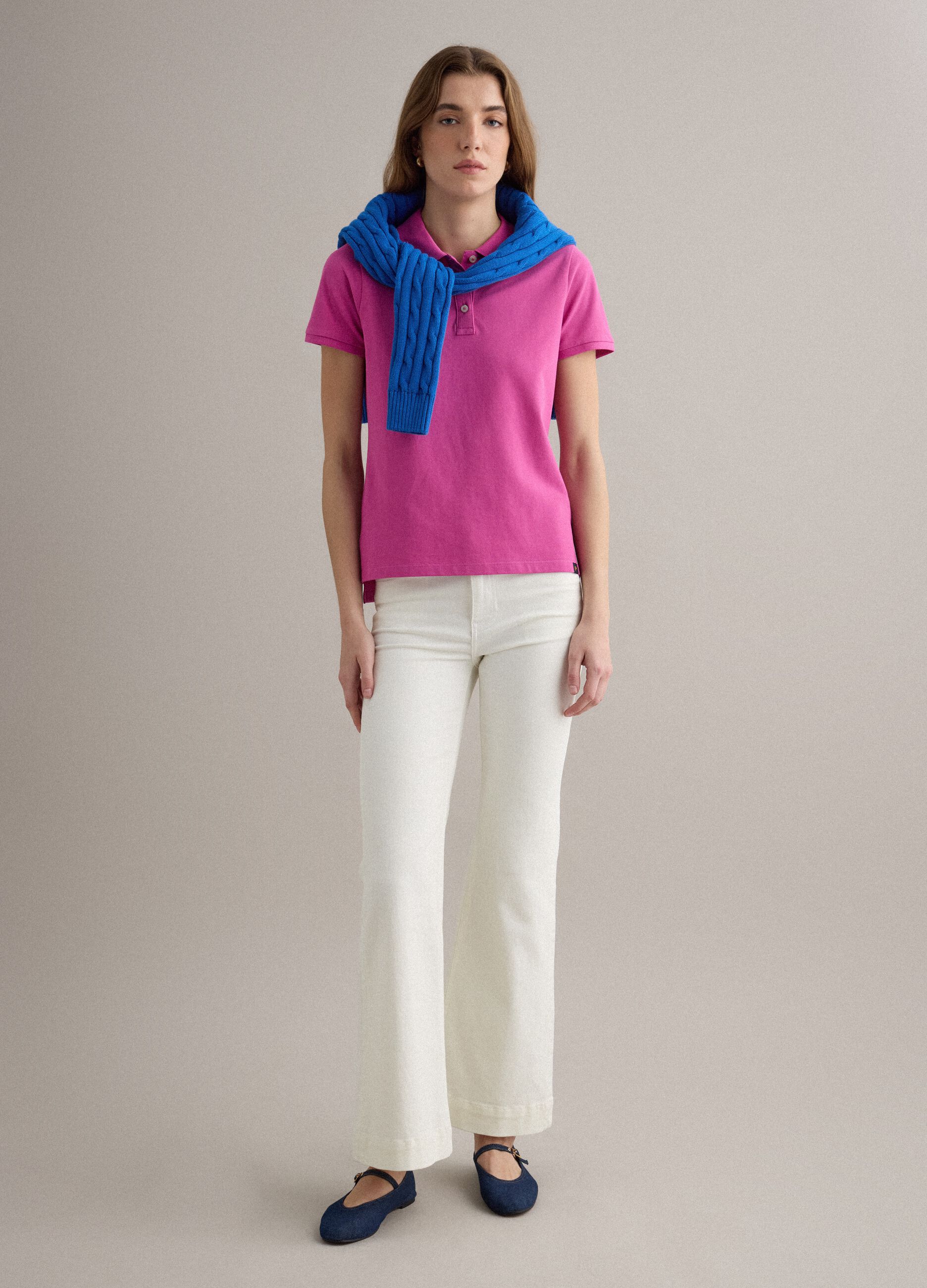 Pink short-sleeve pure cotton polo shirt, regular fit