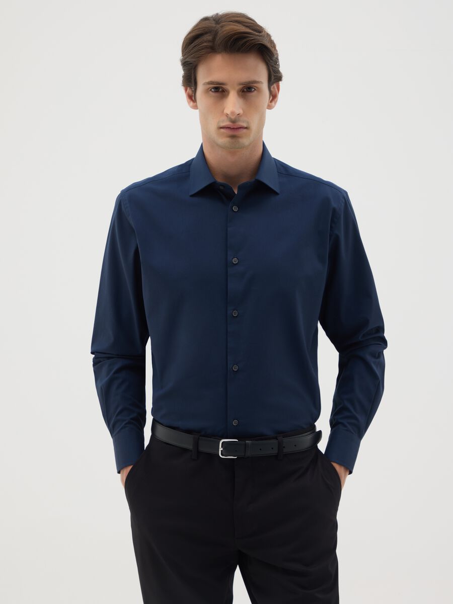 Camicia da uomo in puro cotone blu regular fit easy iron_0