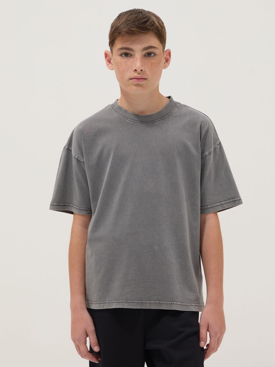 Grey pure cotton short-sleeve boys&rsquo; T-shirt, oversized fit_1