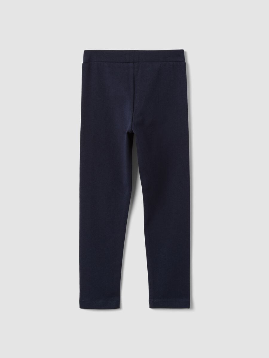 Leggings blu in cotone organico elasticizzato con strass per bambina_1