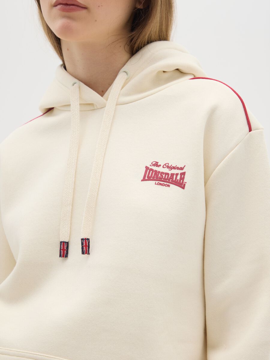 Beige cotton blend hoodie_3