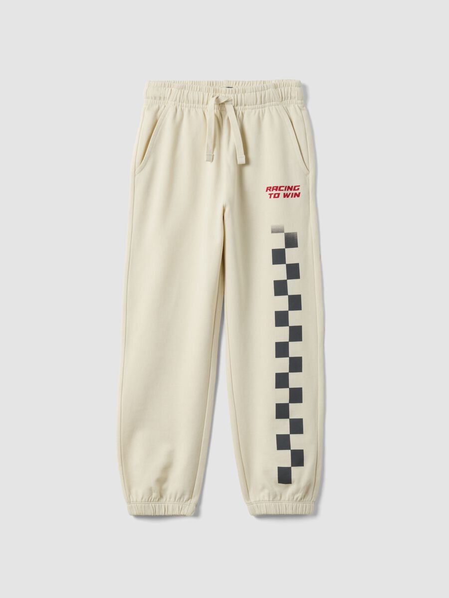 Pantaloni jogger bianchi in puro cotone con stampa comfort fit_0