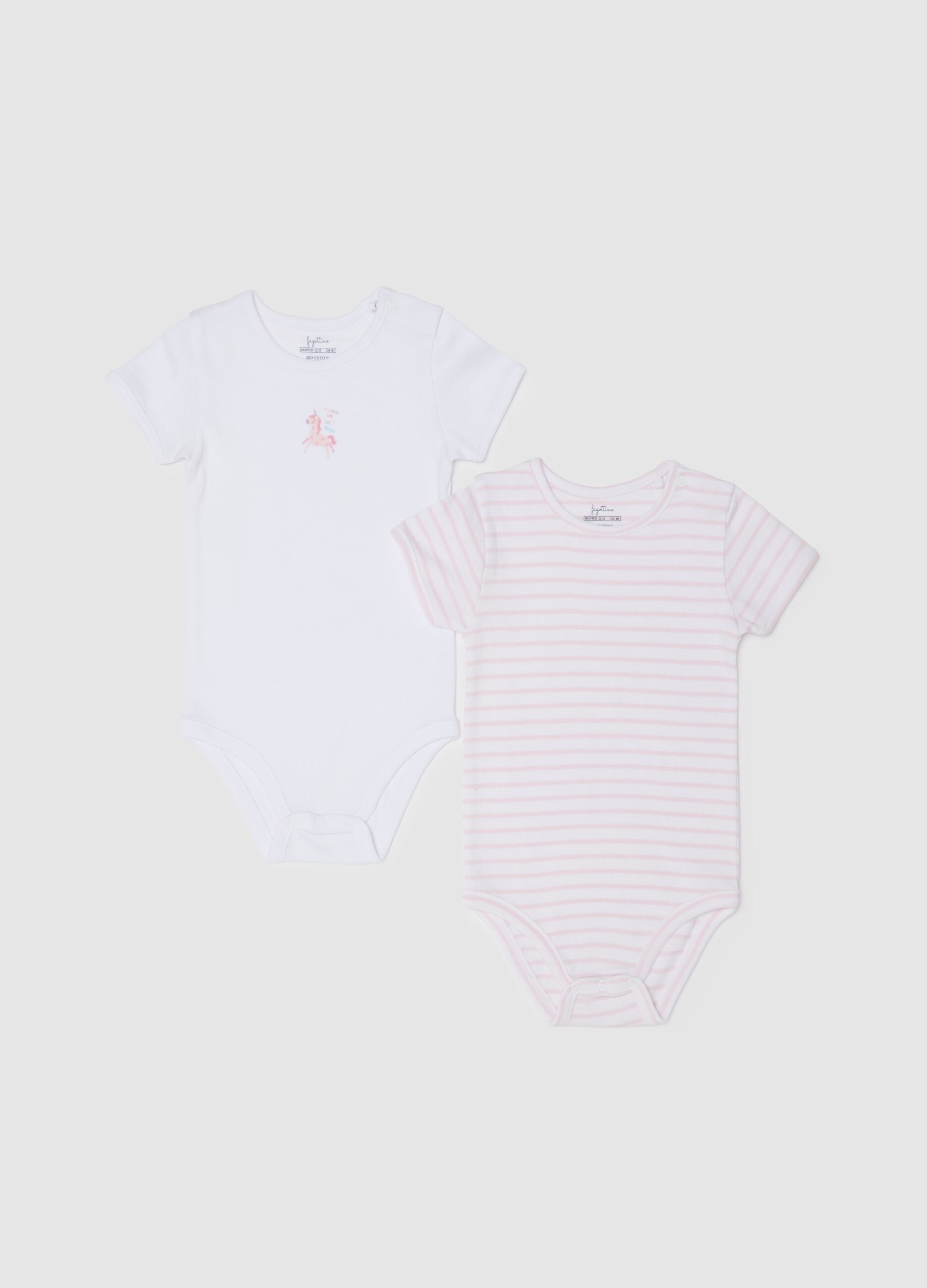 Multicoloured girl's pure cotton bodysuit twin pack