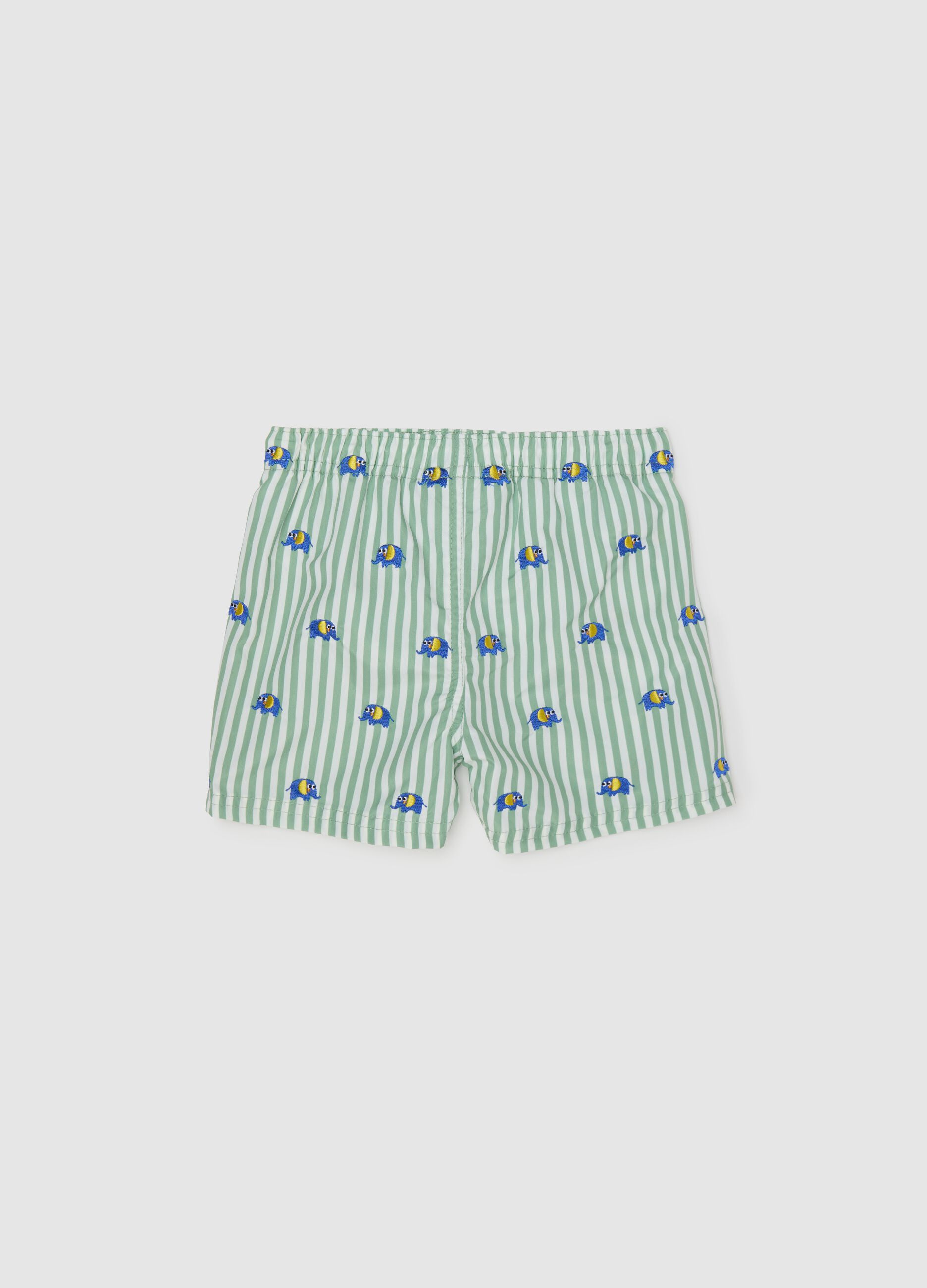 Boy's regular fit boxer shorts in multicoloured blend with green stripes