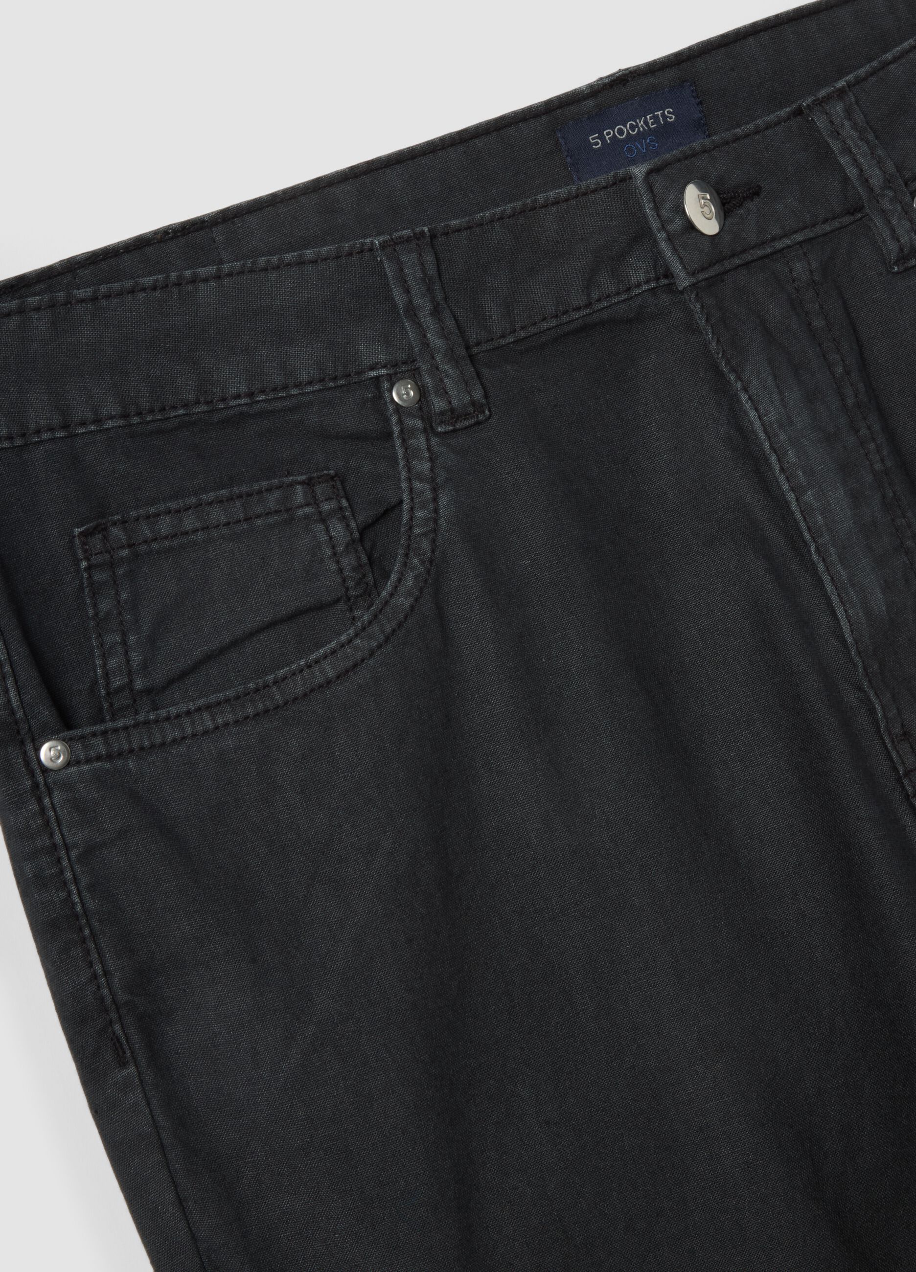 Black casual linen-cotton blend regular-fit trousers