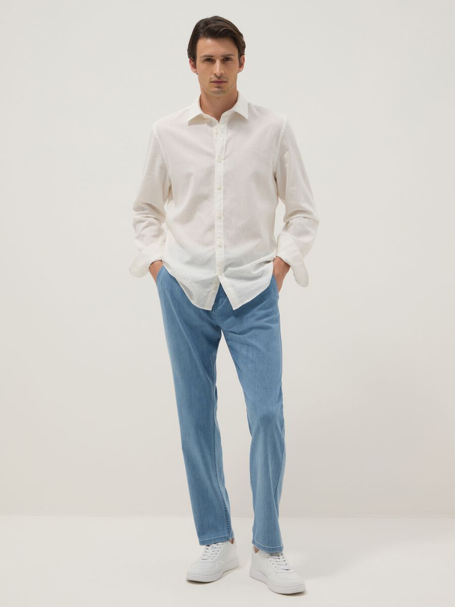 Light Blue Stretch Denim Jeans, Regular Fit_0