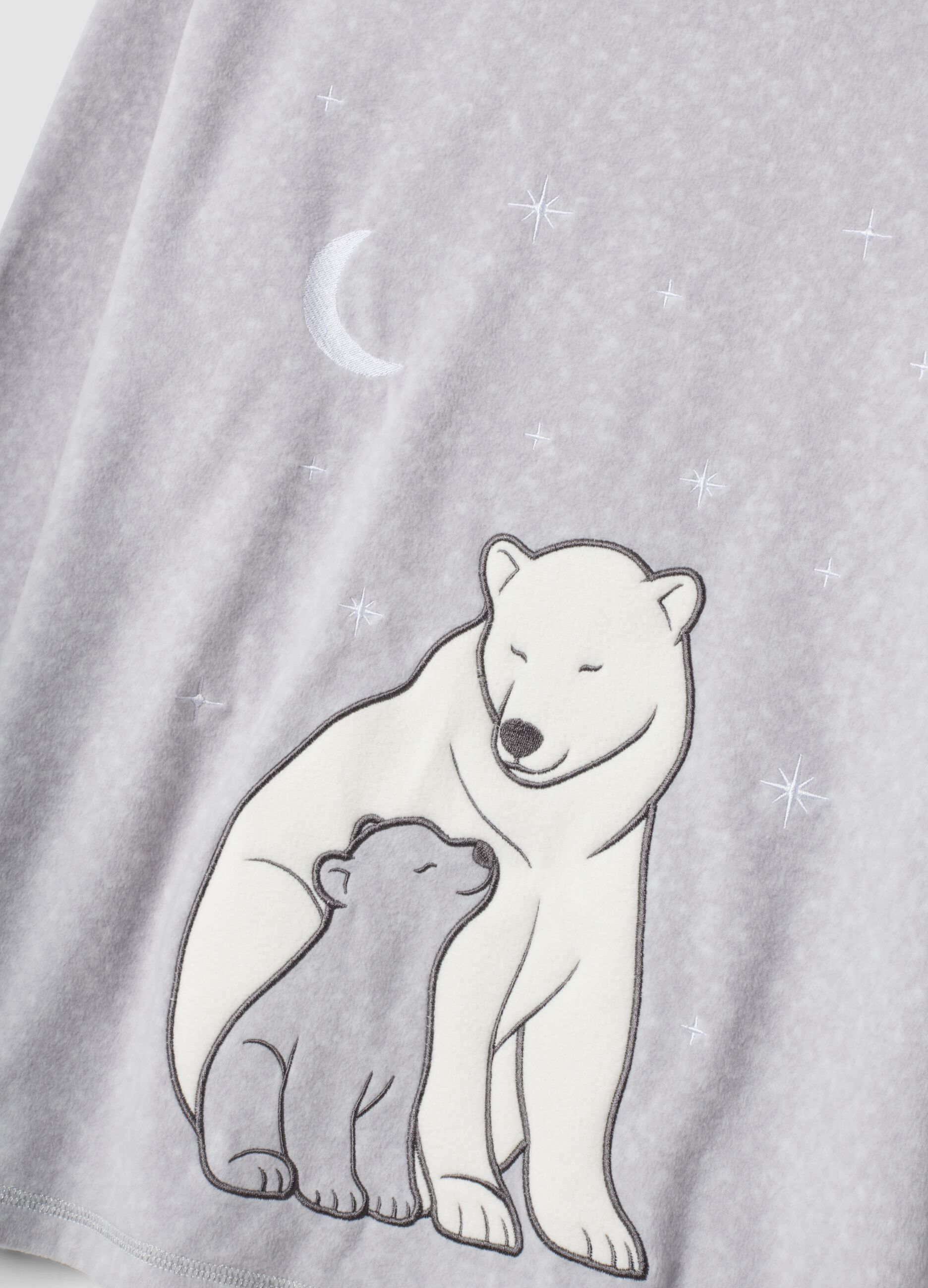 Grey marl fleece pyjama top with crew neck and bear print