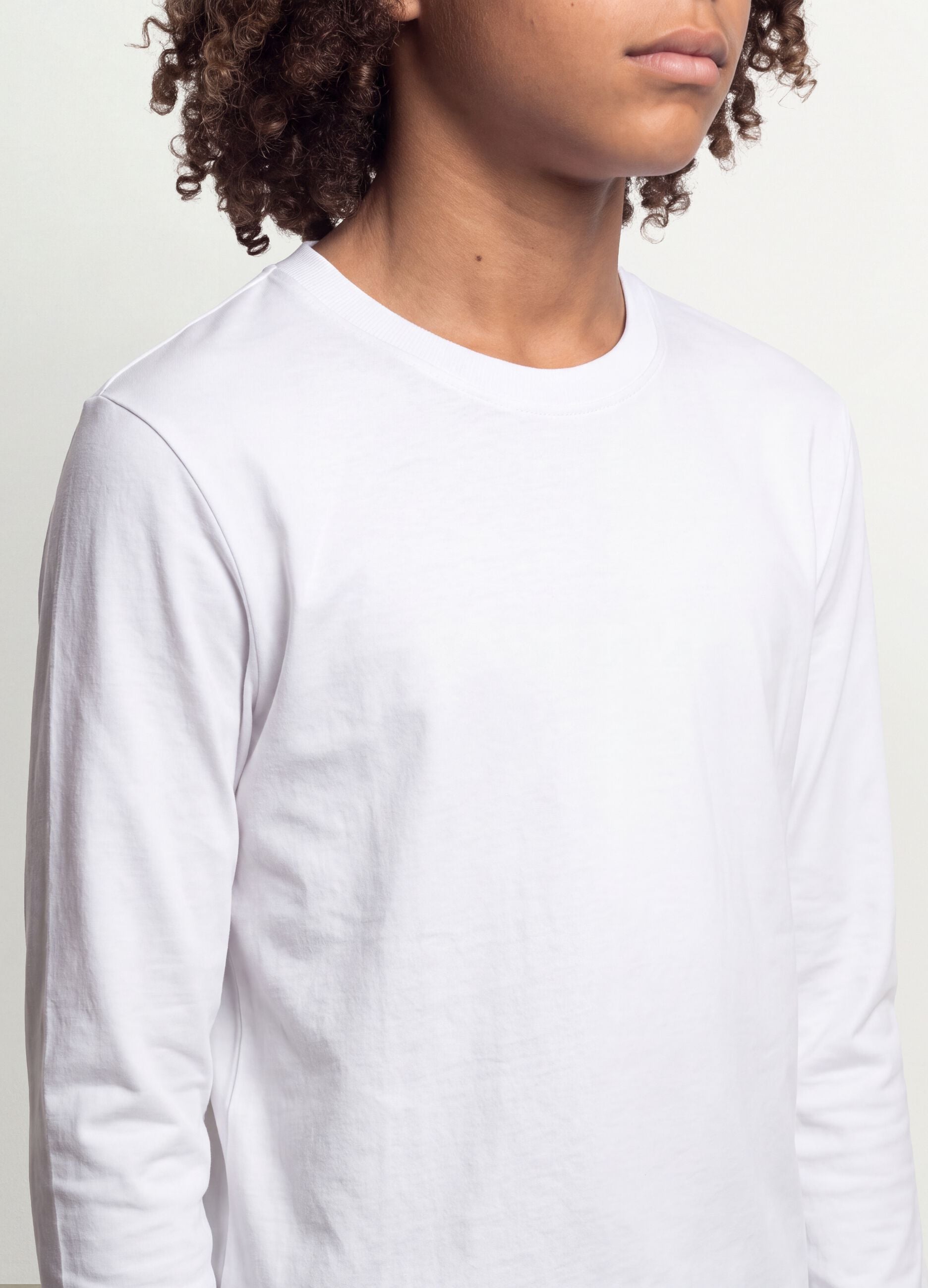 White long-sleeve T-shirt in pure organic cotton, regular fit, for boys