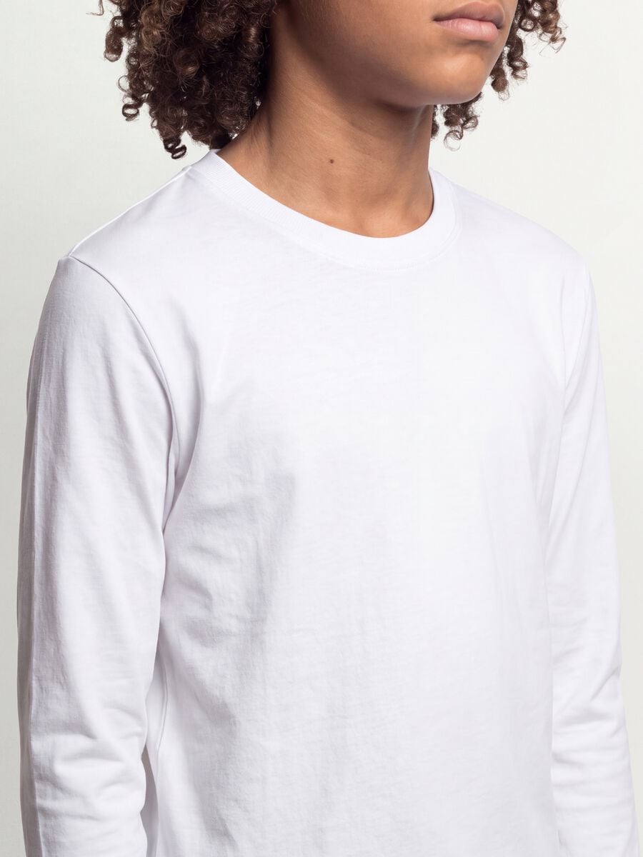 White long-sleeve T-shirt in pure organic cotton, regular fit, for boys_3
