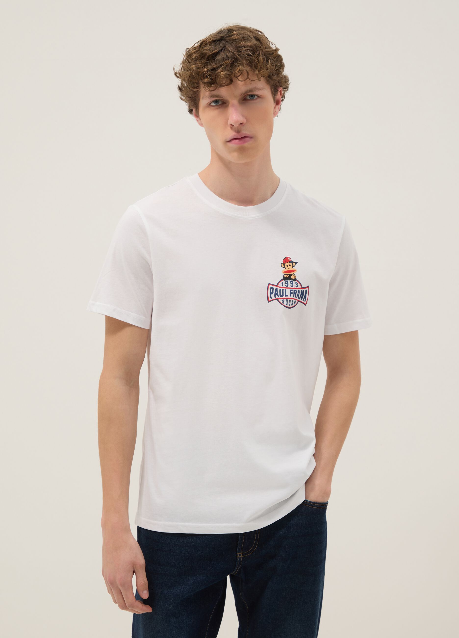 White pure cotton Paul Frank print T-shirt, regular fit